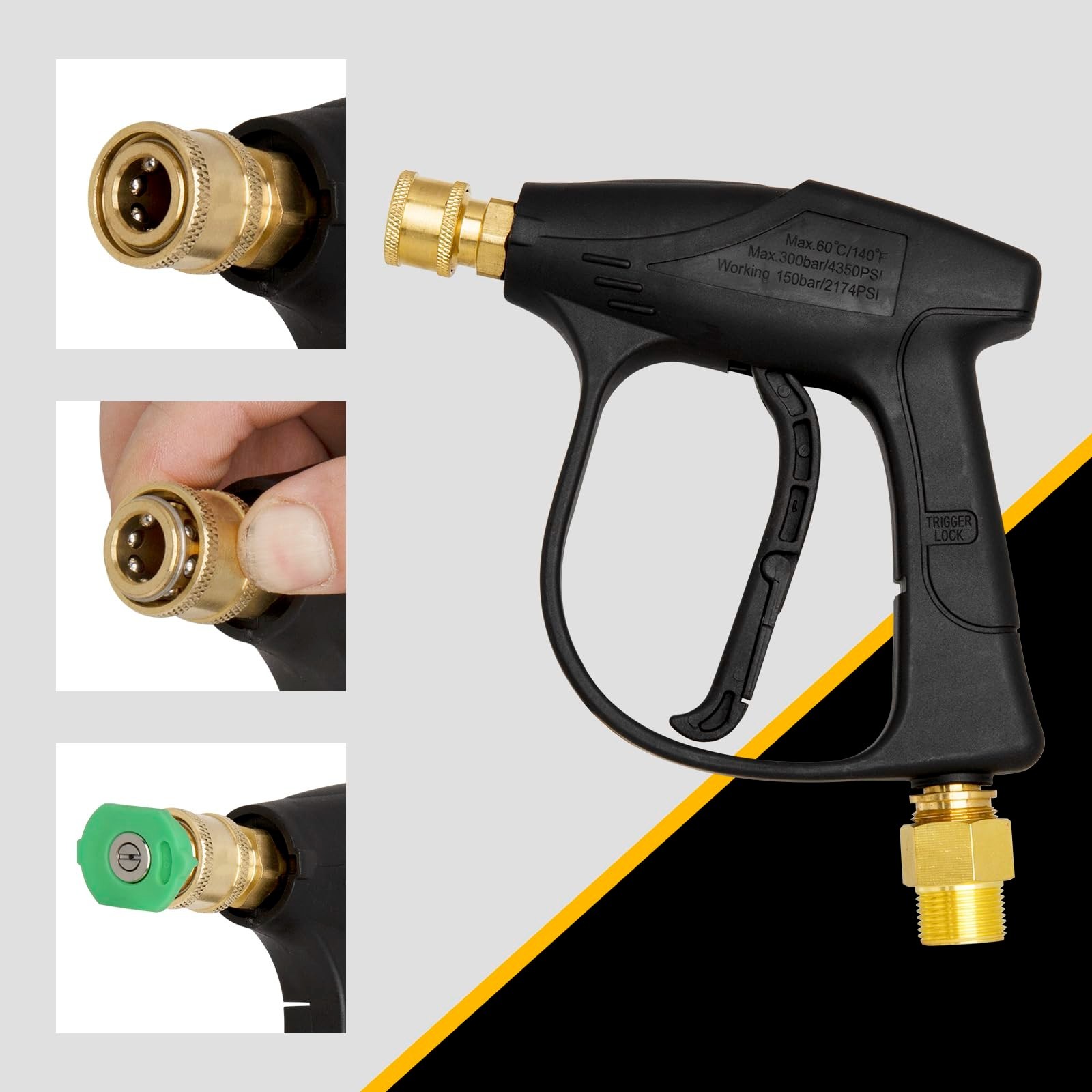 High-Pressure Washer Gun 4350 PSI, 1/4″ Quick Connector, 5 Nozzle Tips, M22 Fitt