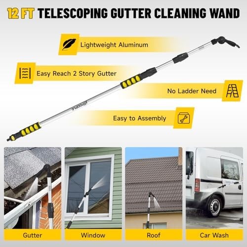 12ft (20ft Reach) Gutter Cleaning Tools from The Ground, Telescoping Rain Gutter