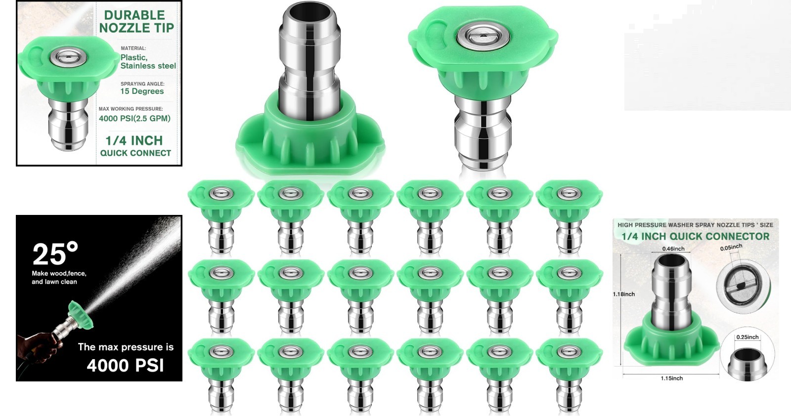 Elegant Green 20-Pack Quick Connect Nozzle Tips for 4000 PSI Pressure Washers
