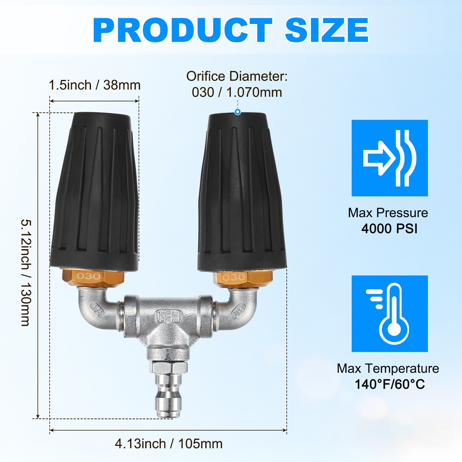 360° Rotating 4000 PSI Turbo Nozzle with 1/4″ Quick Connector[030, Black]