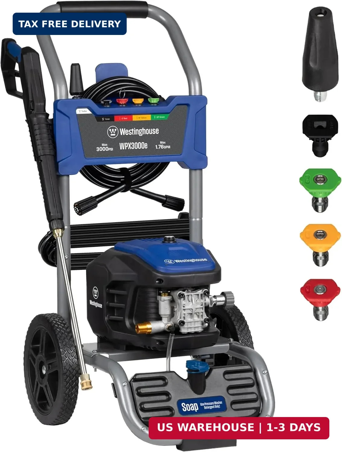 Westinghouse WPX3000e Electric Pressure Washer, 3000 Max PSI and 1.76 Max GPM, I