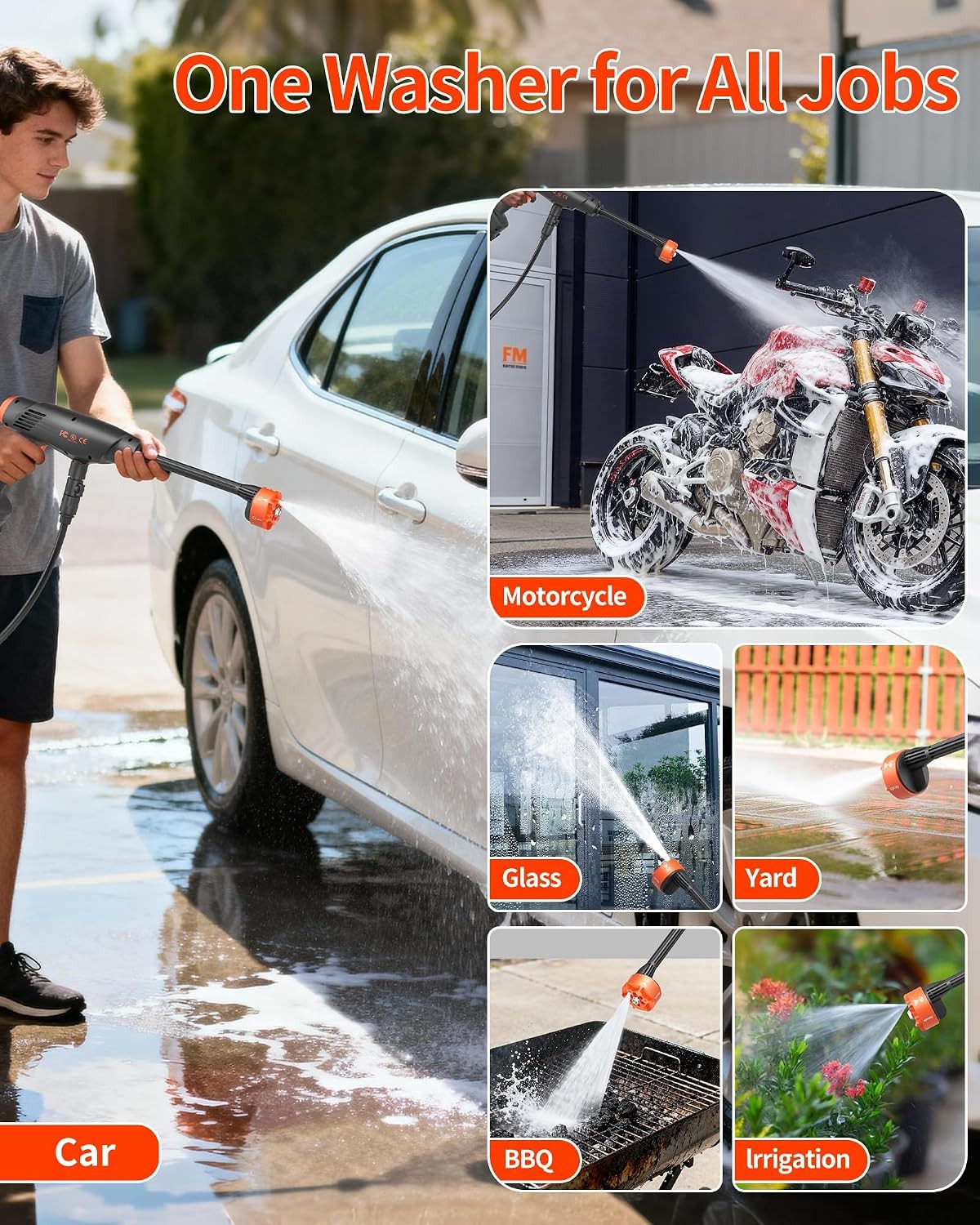 Handheld Battery Operated Washer 1100 PSI Lightweight Mini Washer Car Home Patio