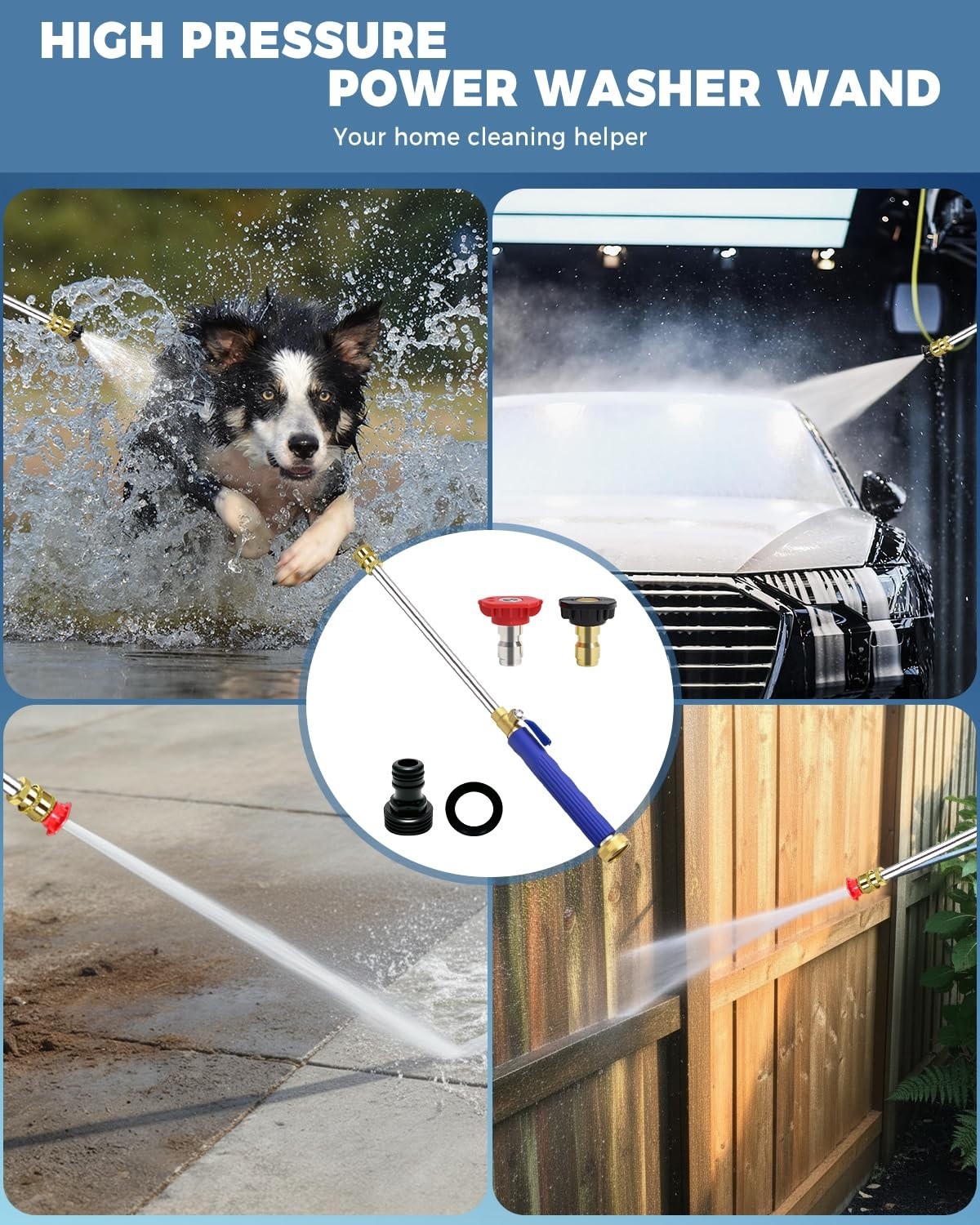 High Pressure Jet Nozzle Power Washer Wand 17″ 2-in-1 for Garden Hose, Quick Con