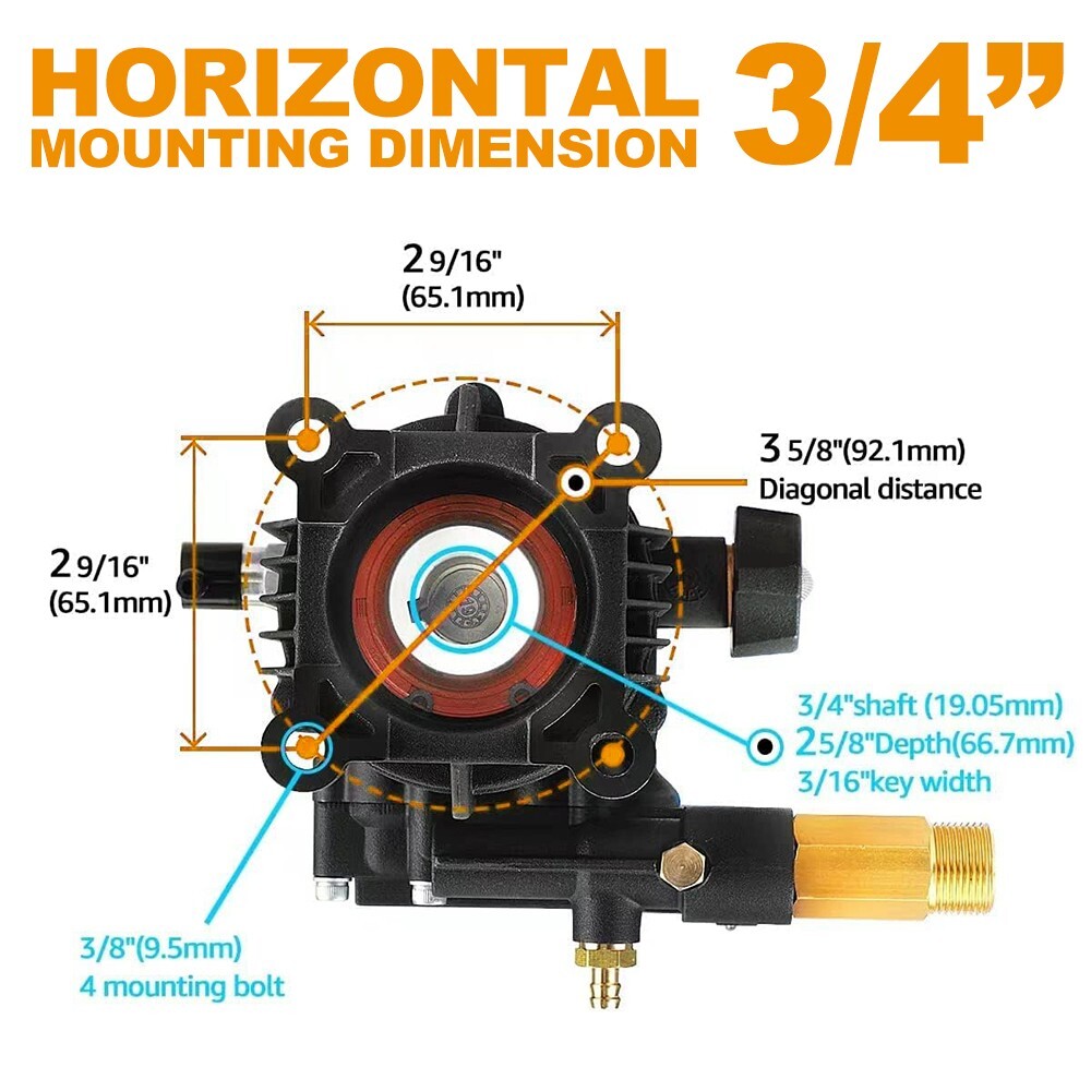 YAMATIC Pressure Washer Pump 3/4″ Shaft Horizontal 3400 PSI 2.5 GPM Replace Pump