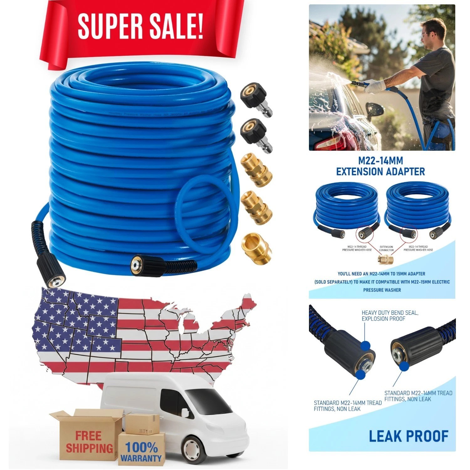 100 FT Pressure Washer Hose, 3600 PSI – Quick Connect & Leak-Free Design
