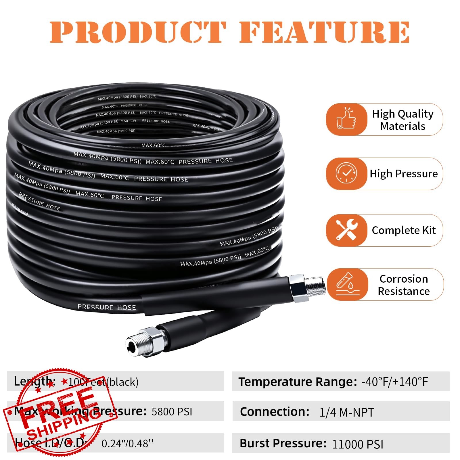 Zgqmcgy 100FT Sewer Jetter Kit Black