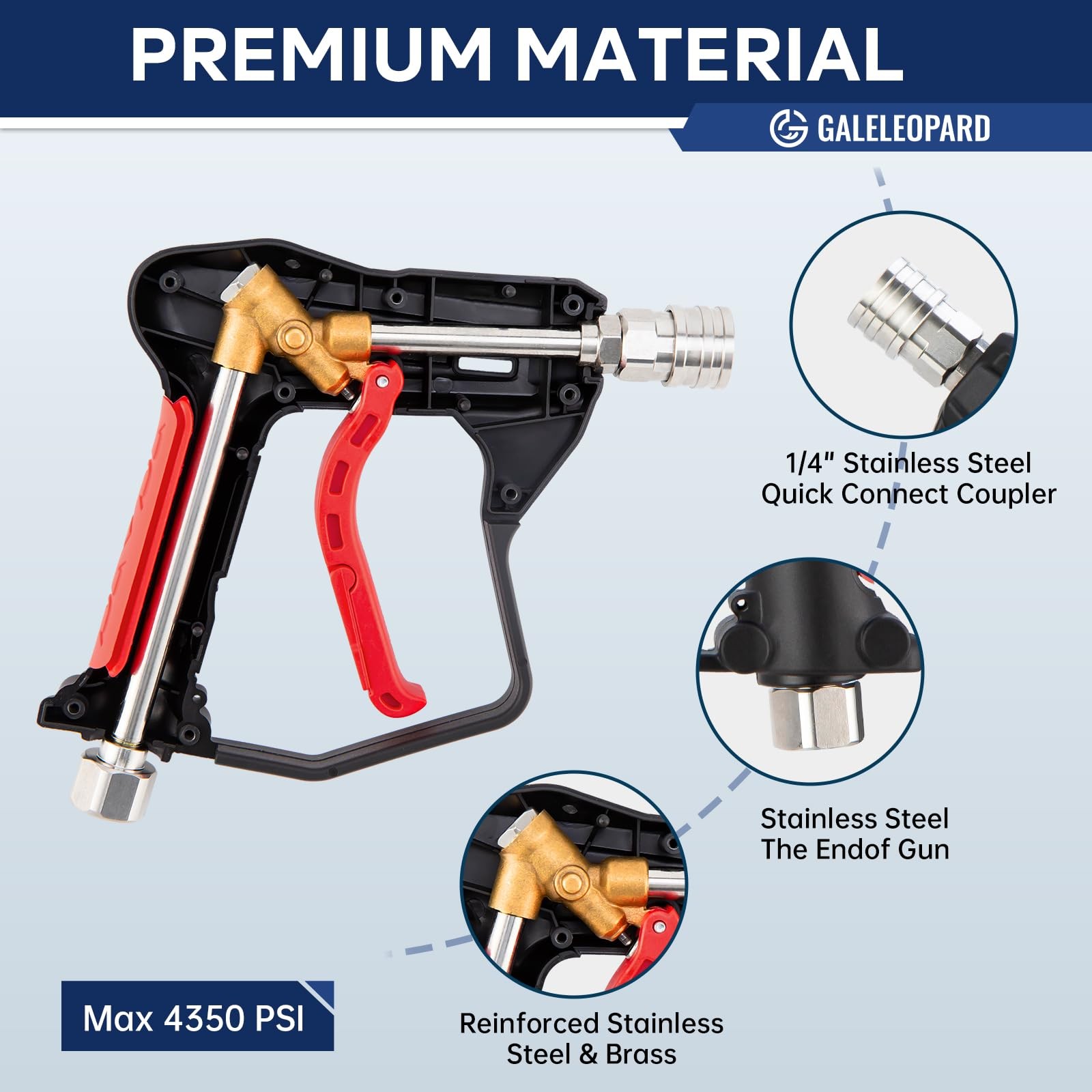 Pressure Washer Gun 4350 PSI Short Trigger 1/4 Quick Connect 5 Tips M22