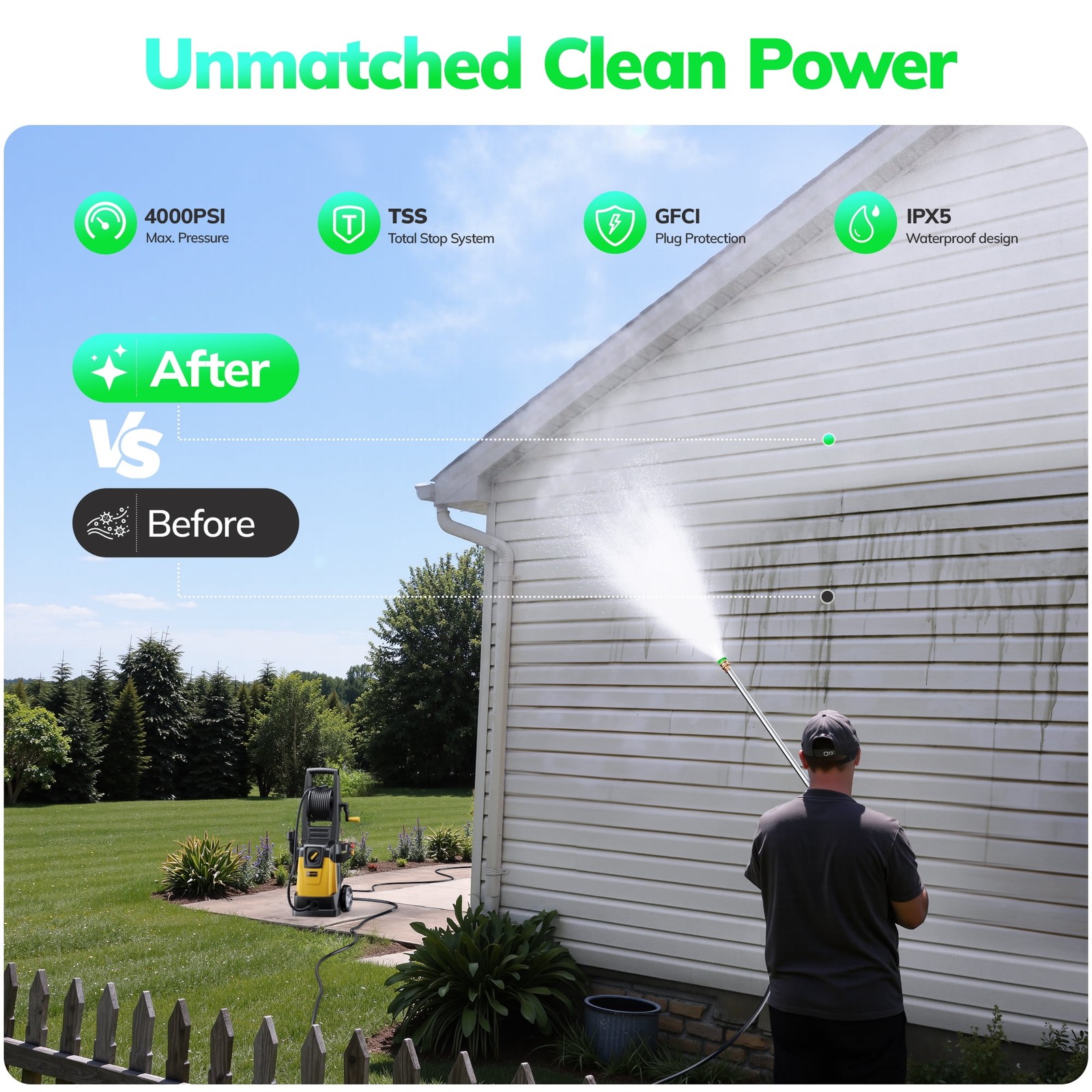 Tcisa Electric Pressure Washer, 4000 PSI, 2.8 GPM, 1500W Motor, 35FT Power Cord,
