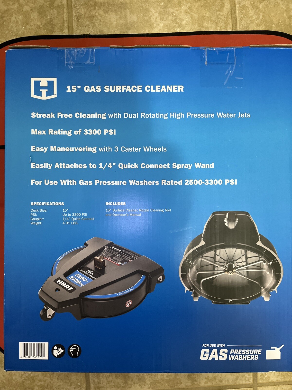 * NEW * 15” Inch Gas Surface Cleaner Pressure Washer Broom Caster 1/4” Connector