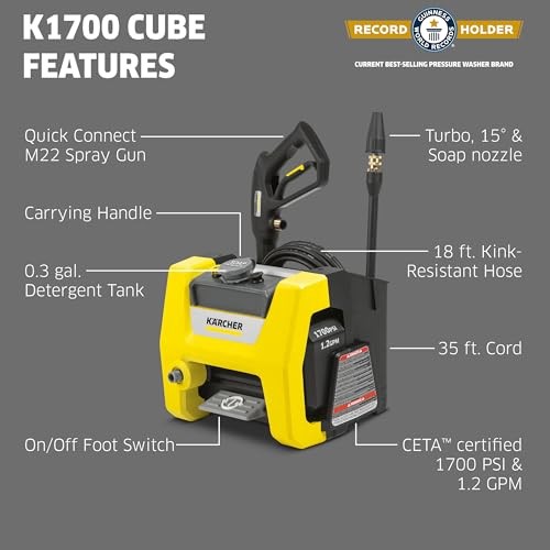Kärcher Pressure Washer K1700 Cube, CETA Certified, 3 Spray 2125 PSI (Cube)