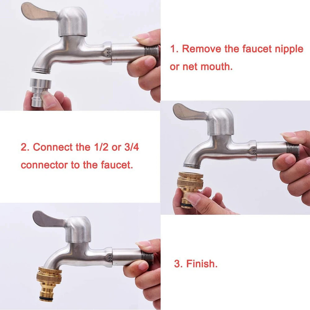 Brass Faucet Tap Connector Mixer Hose Adaptor Quick Connecter 1/2 3/4 Copper Hos
