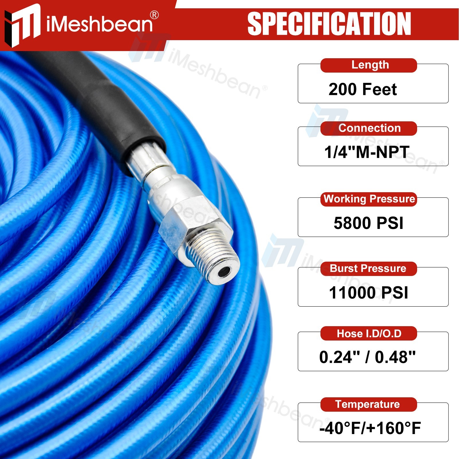 200FT 1/4″M-NPT Drain Cleaning Hose Sewer Jetter Nozzles Kit For Pressure Washer
