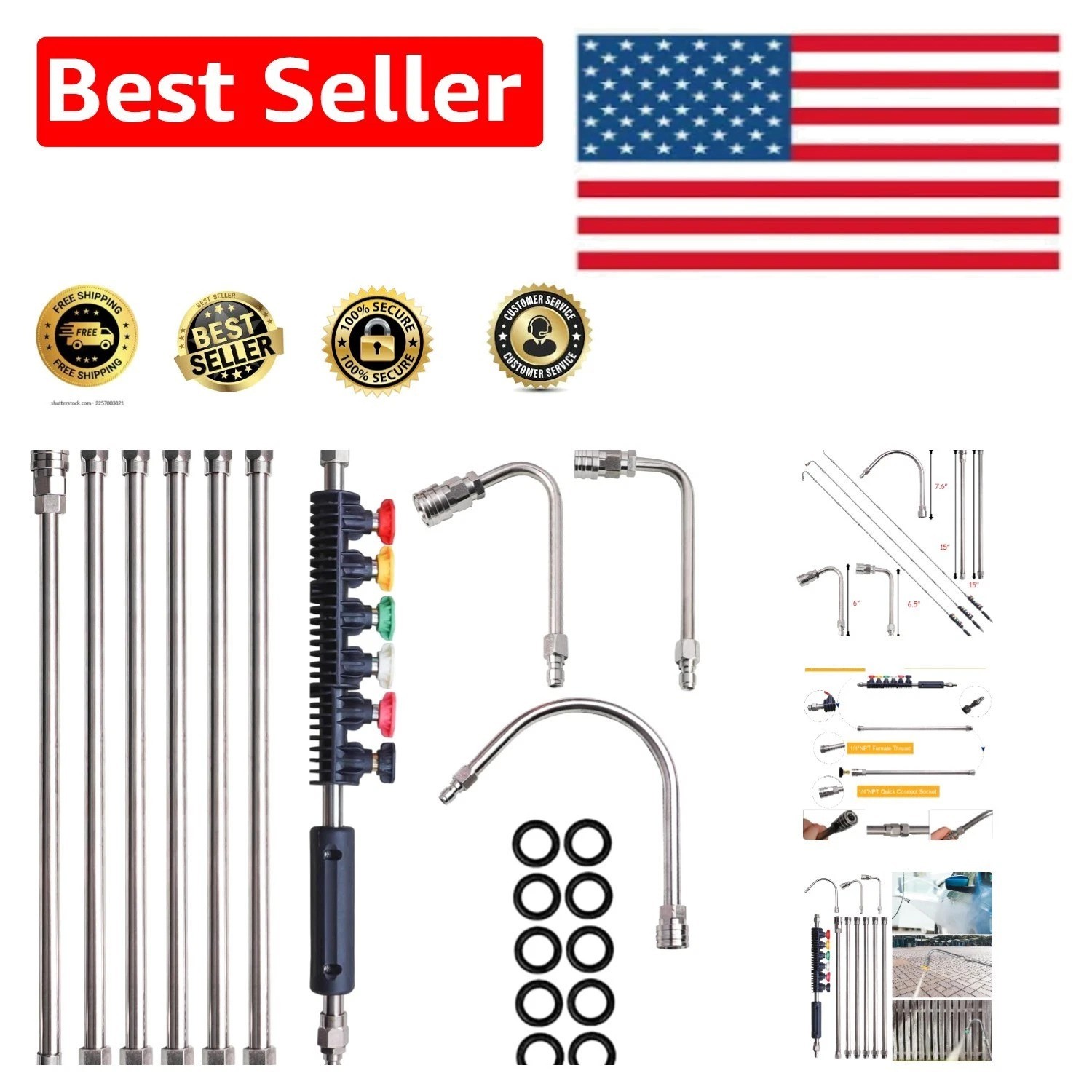 Versatile Power Washer Lance Set with 6 Nozzle Tips & Gutter Cleaner – 4000 PSI