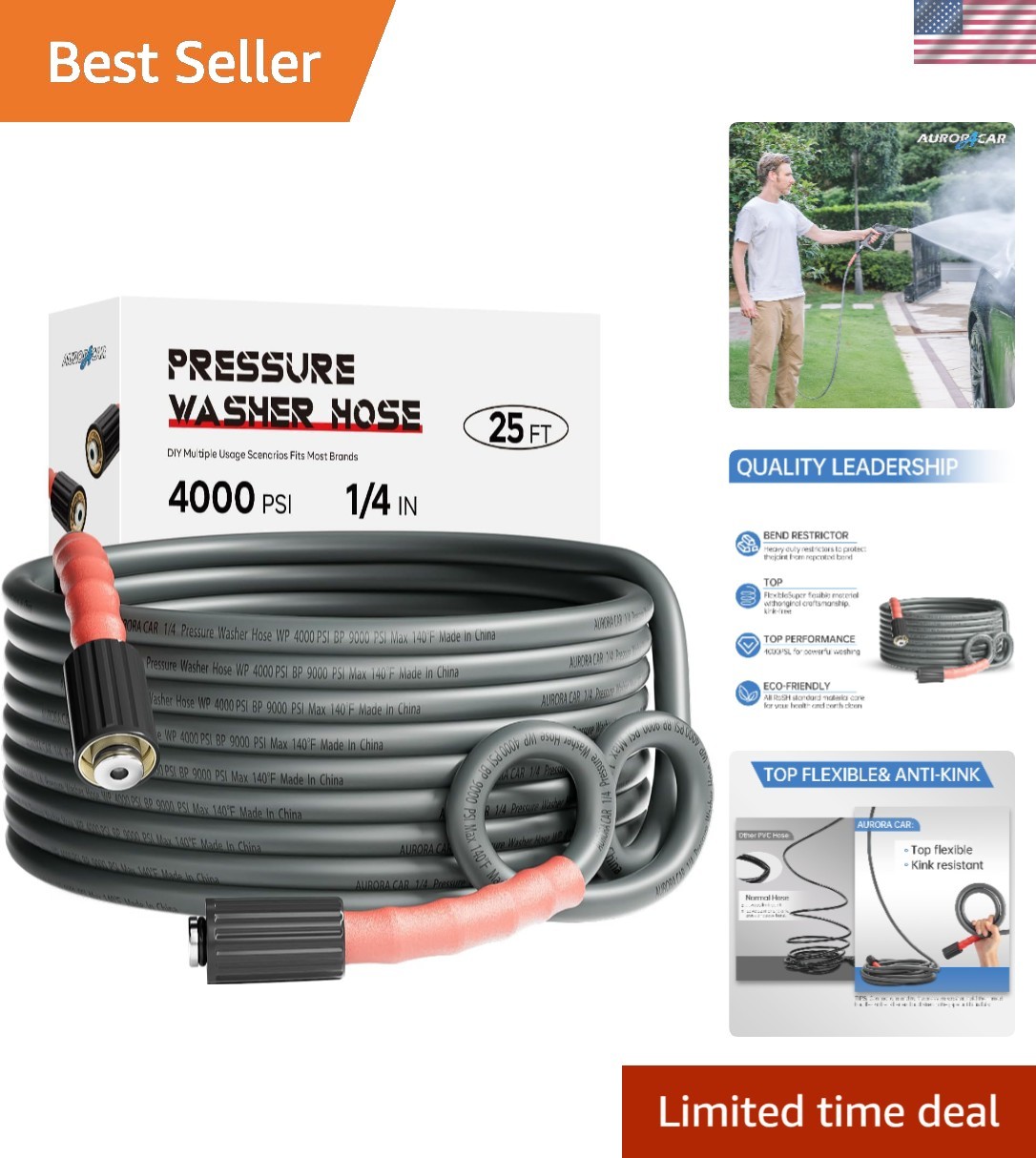 Flexible 25FT Kink Resistant Pressure Washer Hose – Ultimate Cleaning Solution