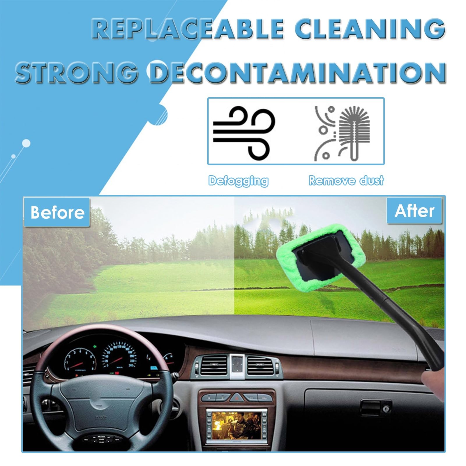 WenMei Car Cleaning Window Tool,Car Exterior&Inside Windshield Green