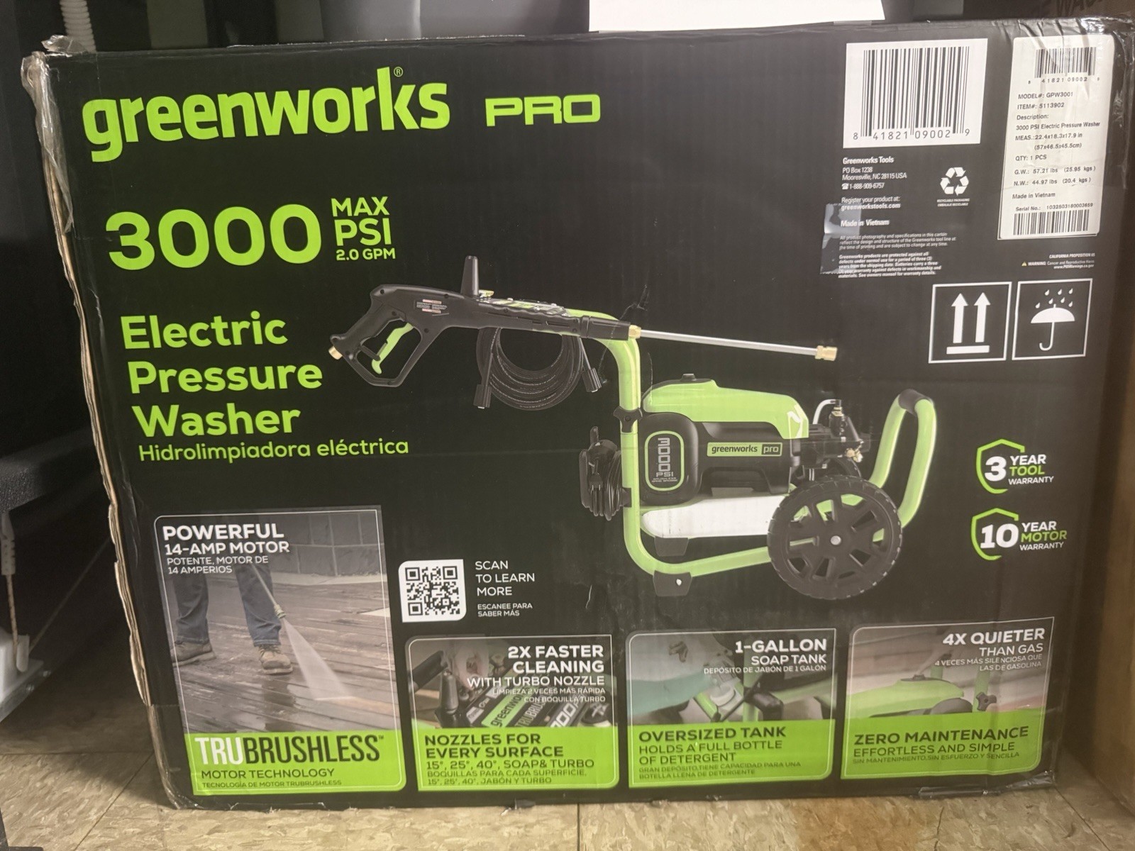 Greenworks Pro 3000-PSI 2.0-GPM Electric Pressure Washer