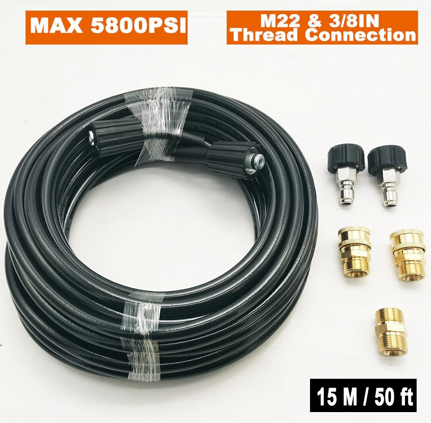 High Pressure Washer Hose 25/50/100FT 5800PSI M22 Power Washer Extension Hose