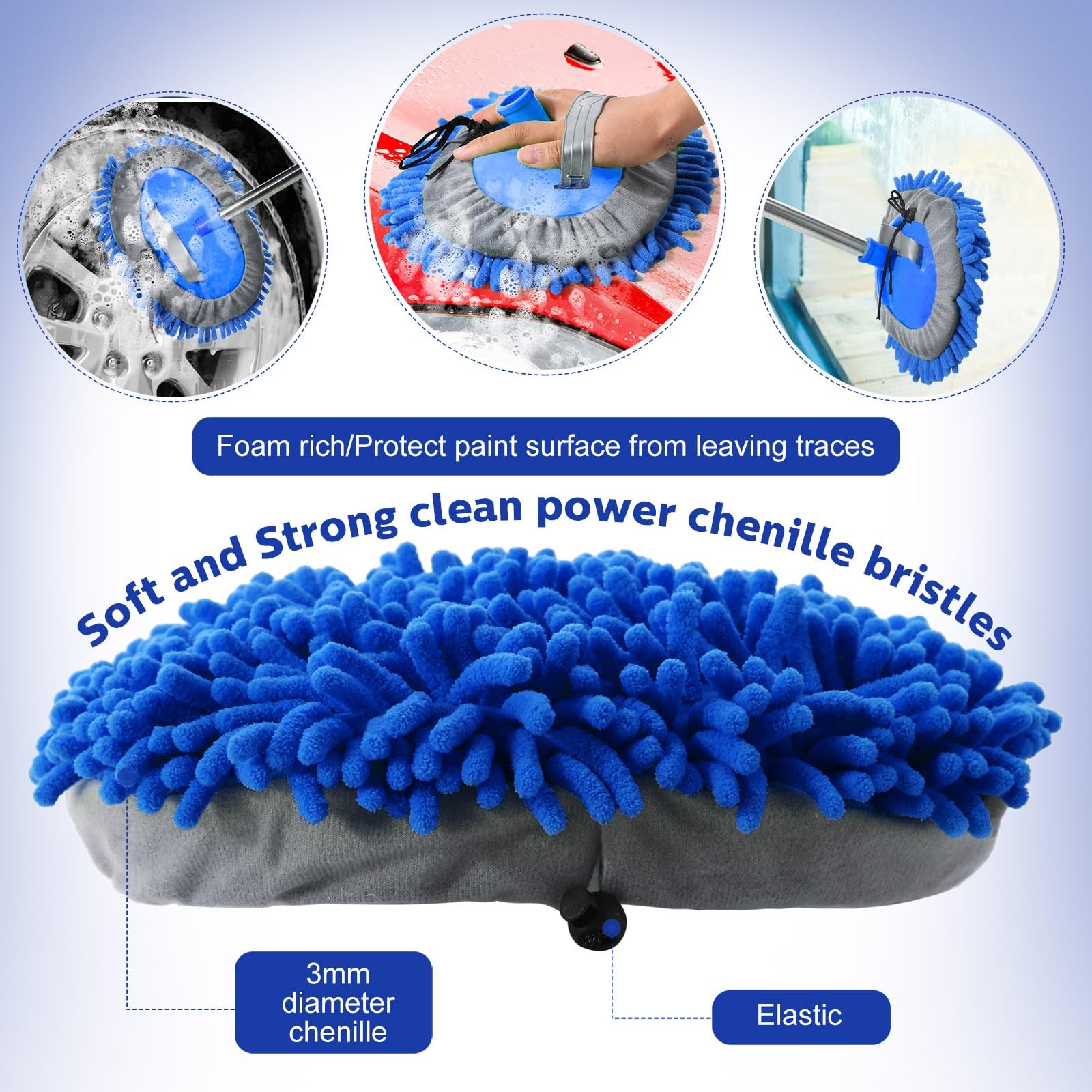 Layhit 5 Pcs Car Wash Mitt Set, Brush Not 9.84 x 6.69 inches, Royal Blue