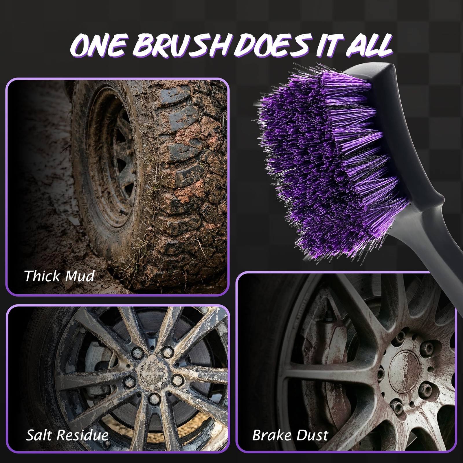 YeewayVeh Pro Tire Cleaning Brush, Stiff Mixed Bristles 1-Pack, Purple/Black