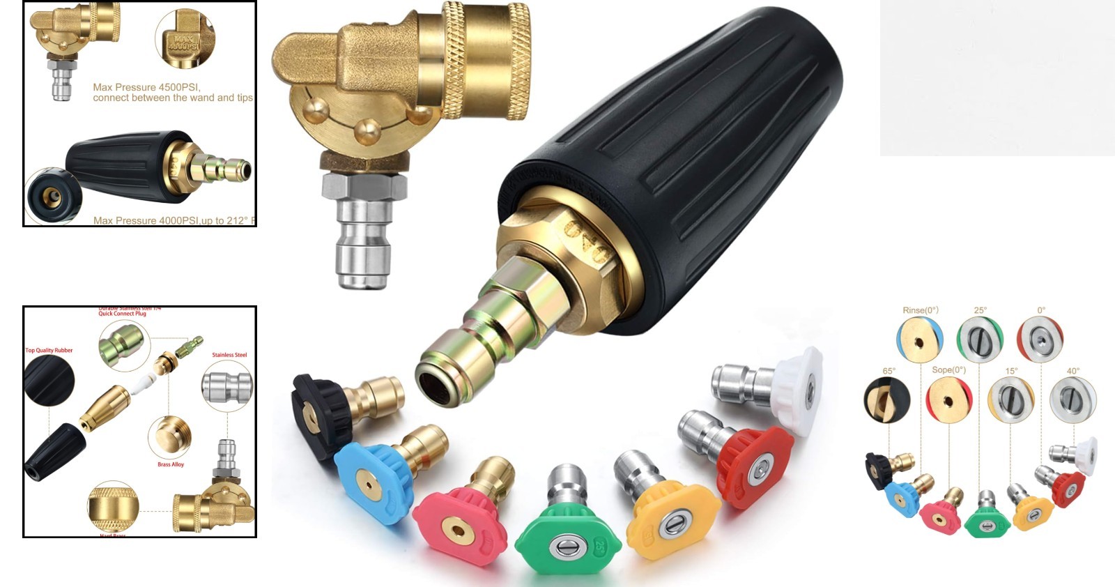 4000 PSI Turbo Nozzle Kit with 7 Spray Tips & 4500 PSI Coupler for All Clean