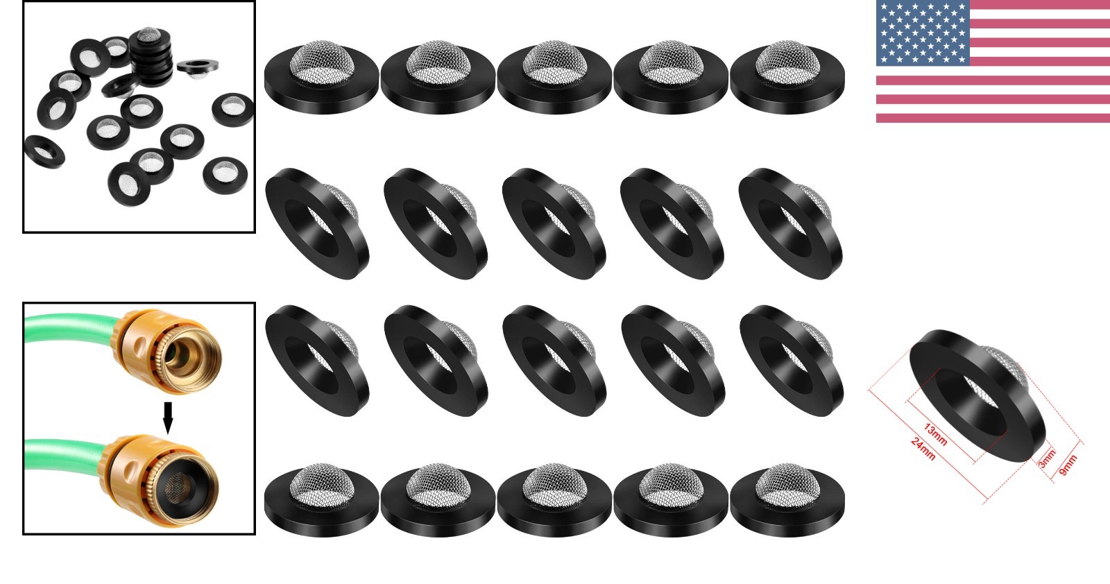 Durable 20-Piece Hose Washer Set with Screen Filter for 1″ Inlet Compatibility