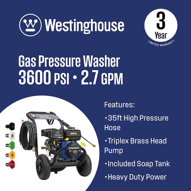 Westinghouse WPX3600 Heavy Duty 3600-PSI 2.7-GPM Cold Water Gas Pressure washer