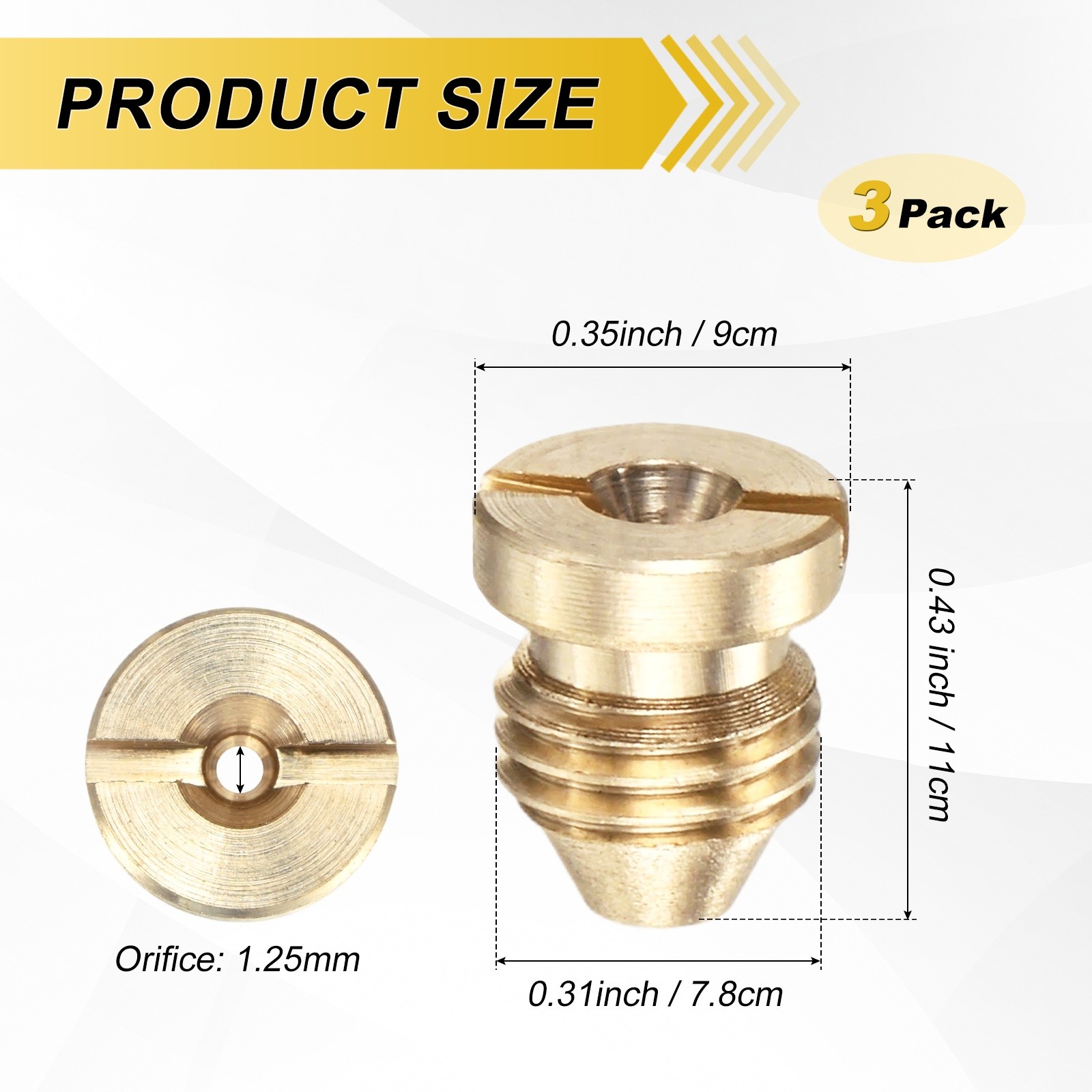 3-Pack 1.25 mm Brass Foam Cannon Orifice Nozzle Tips Washer Replacement Nozzles