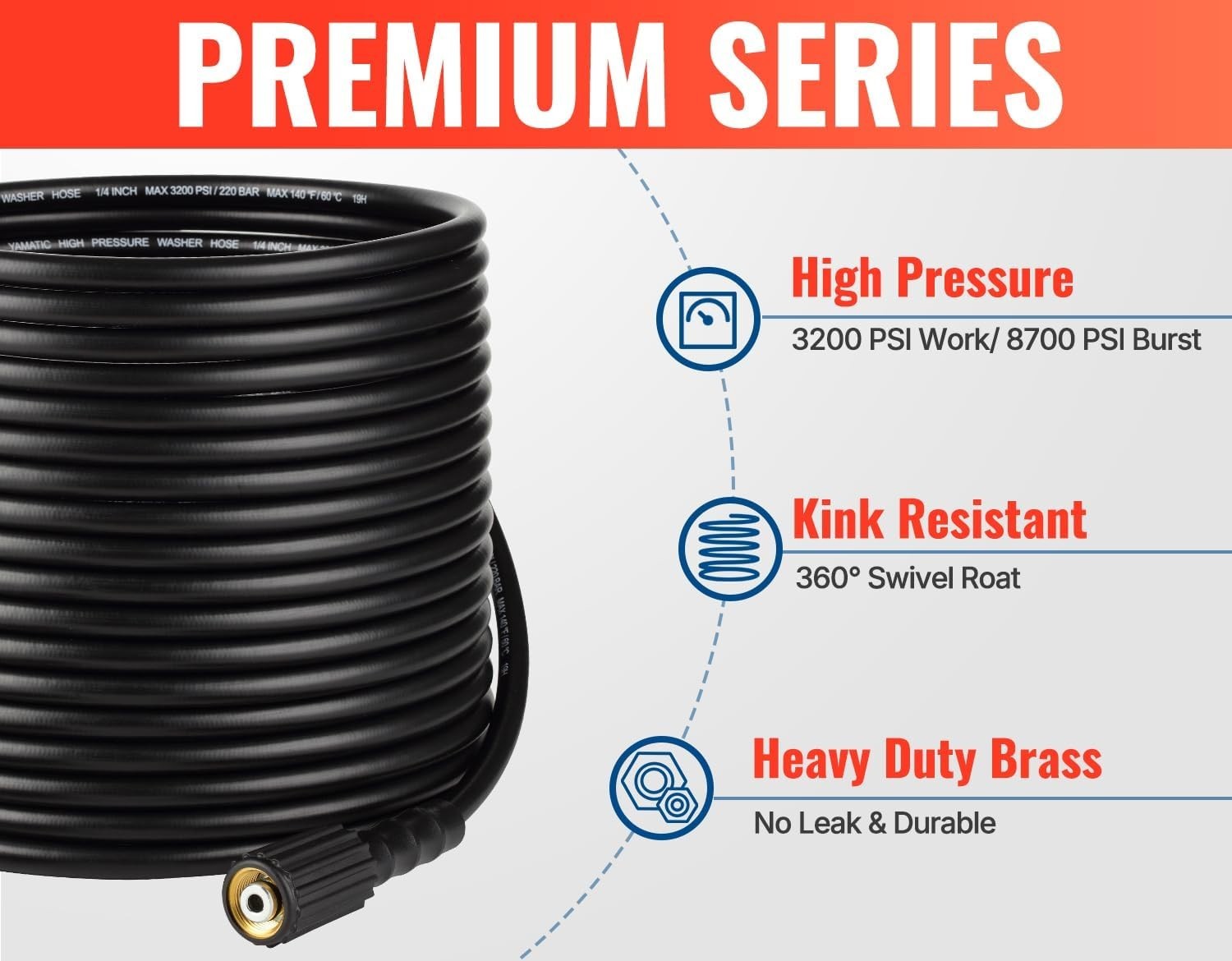 NEW Pressure Washer Gun & 50FT Hose 4000 PSI Kink-Resistant Quick Connec