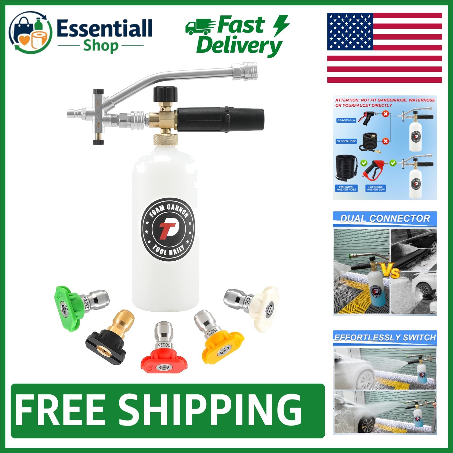 Efficient 1 Liter Foam Cannon with Dual Connector & 3000 PSI Pressure Capability