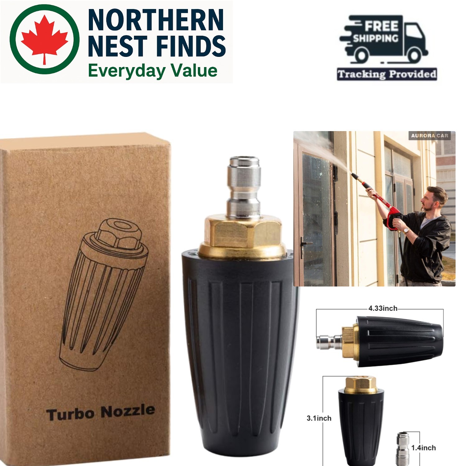 Powerful 4000 PSI Rotating Turbo Nozzle for Fast and Easy Surface Cleaning
