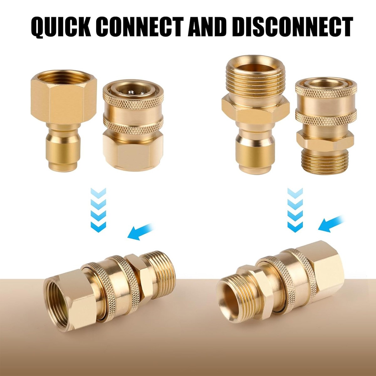 4pcs M22-15mm to 3/8in Pressure Washer Adapter Quick Connect Fitting Coupler