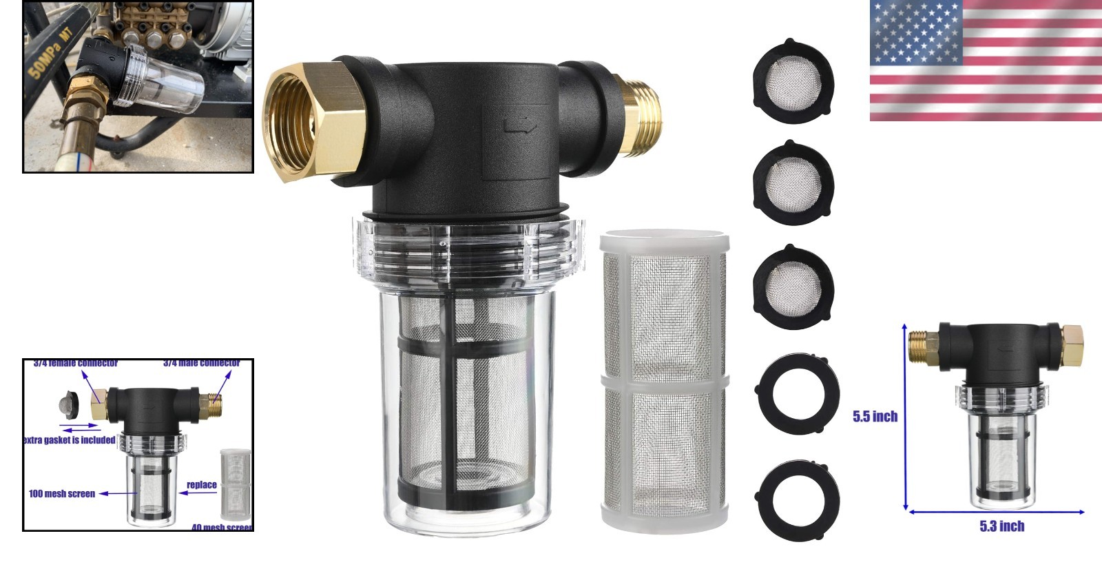 Stainless Steel Garden Hose Filter for Pressure Washers – 40 & 100 Mesh