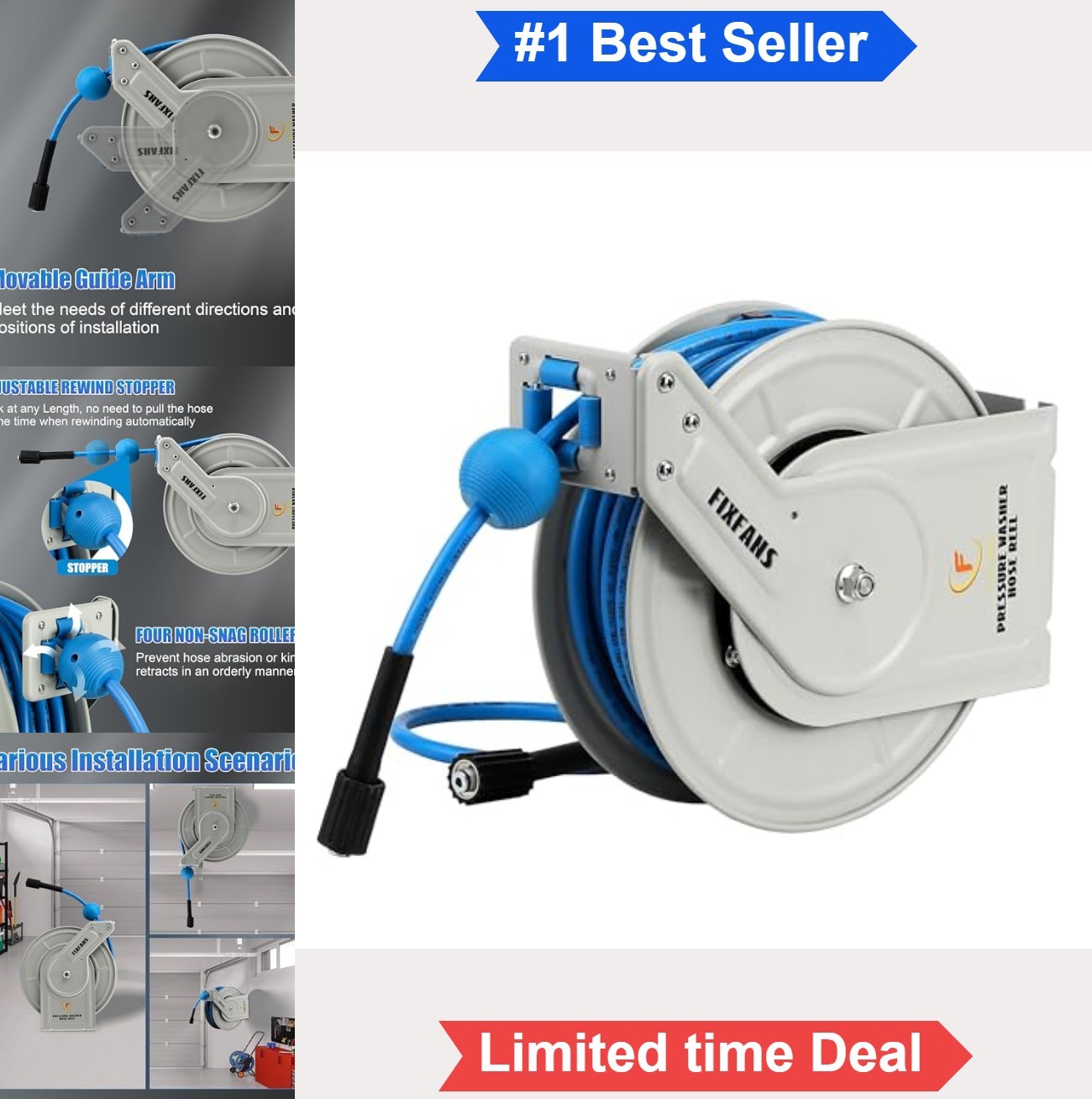 Pressure Washer Hose Reel 60ft 1/4 Heavy Duty Auto Rewind Wall Mounted 3600 PSI