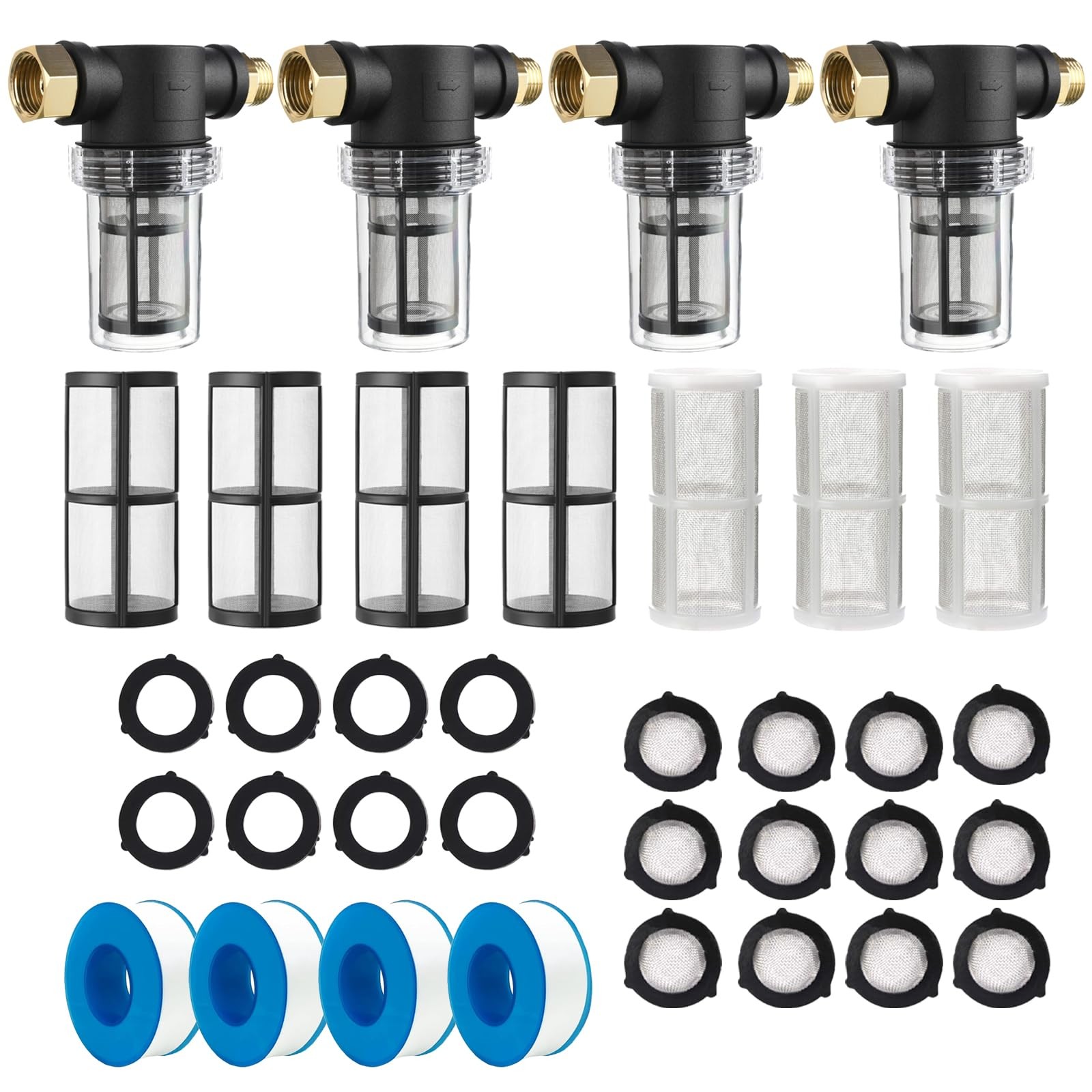 4 Pcs Washing Machine Water Filter with 40 Mesh 100 Mesh Screen Garden Hose P…