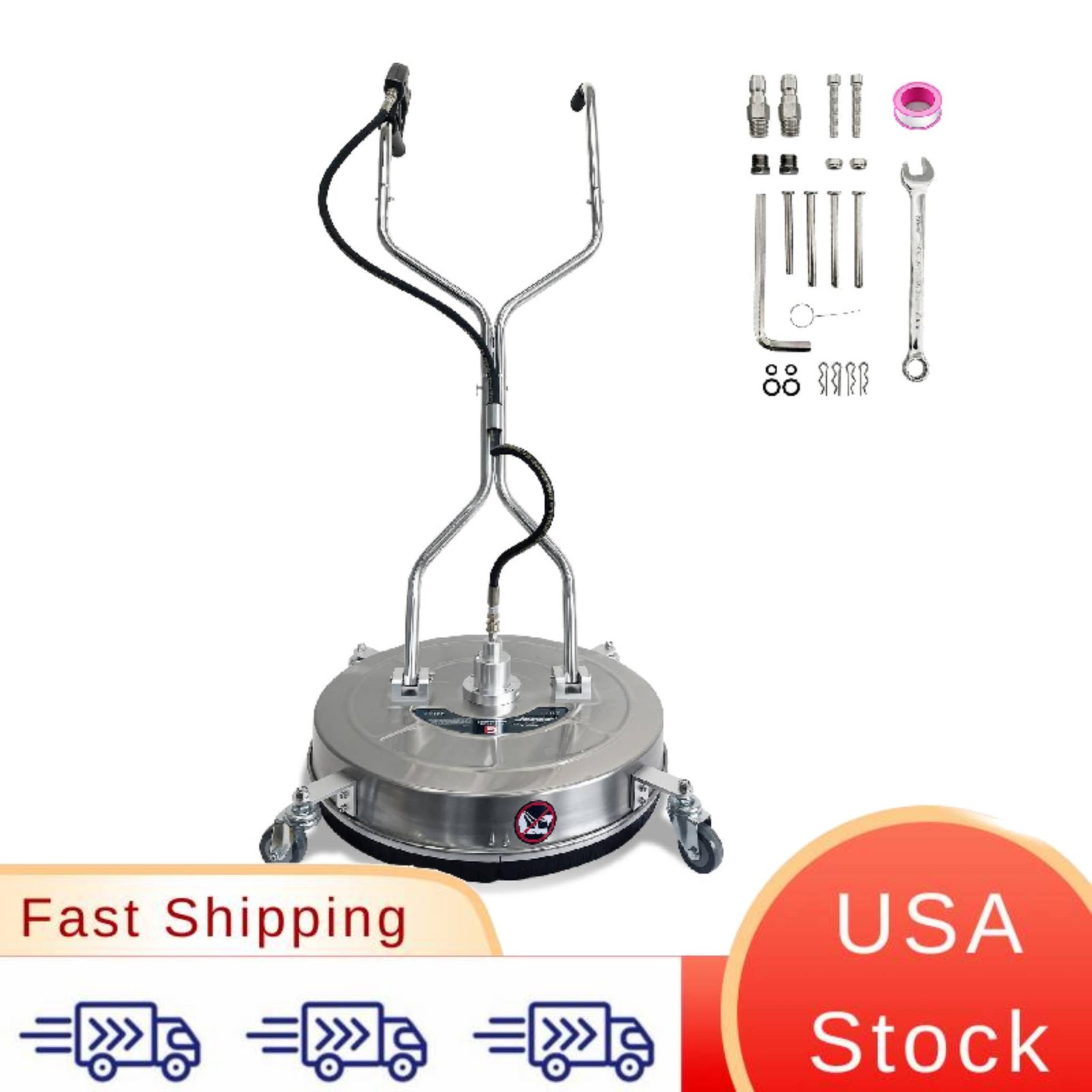 Stainless Steel 20 in Pressure Washer Surface Cleaner Equipped Dual Handles And