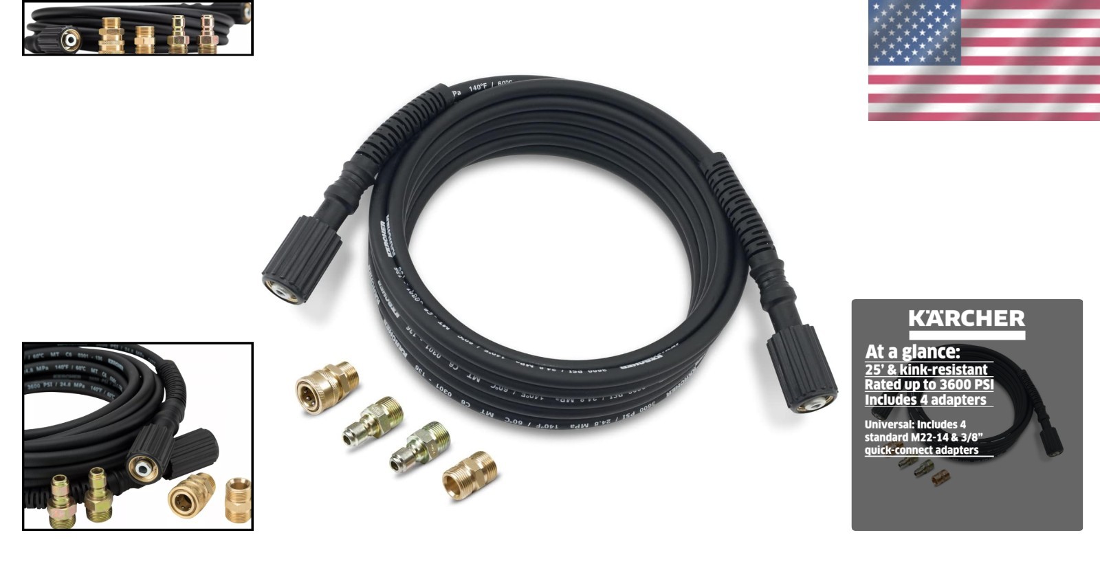 25′ Hose for Pressure Washers – Quick Connect, M22 Fitting