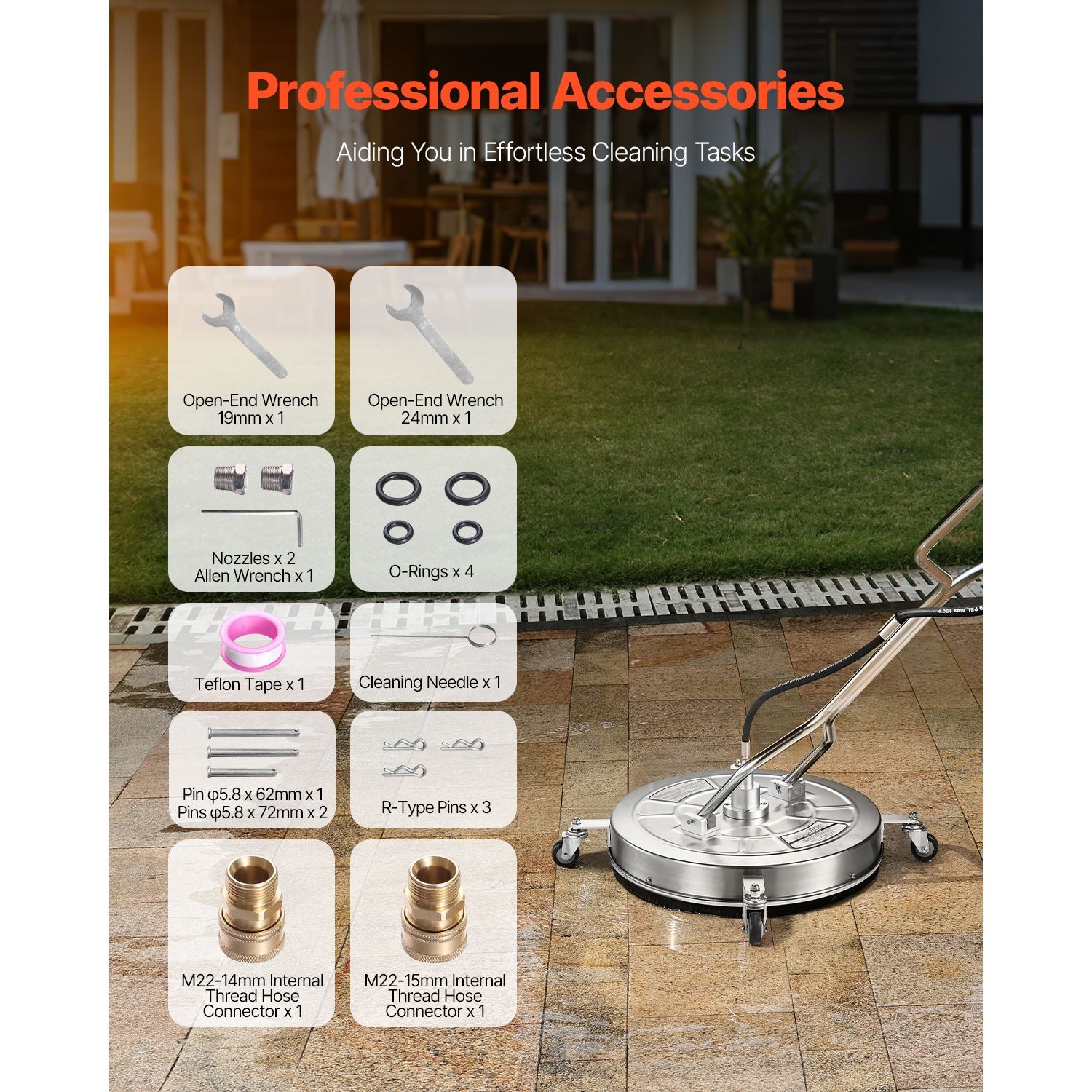 24″ Pressure Washer Surface Cleaner, Stainless Steel Pressure Washer Attachments