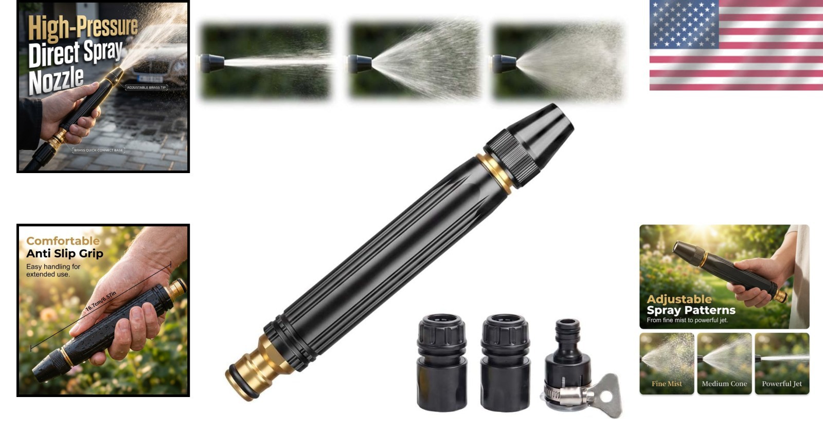Versatile High Pressure Nozzle with Leak-Free Connection – Perfect for Outdoors