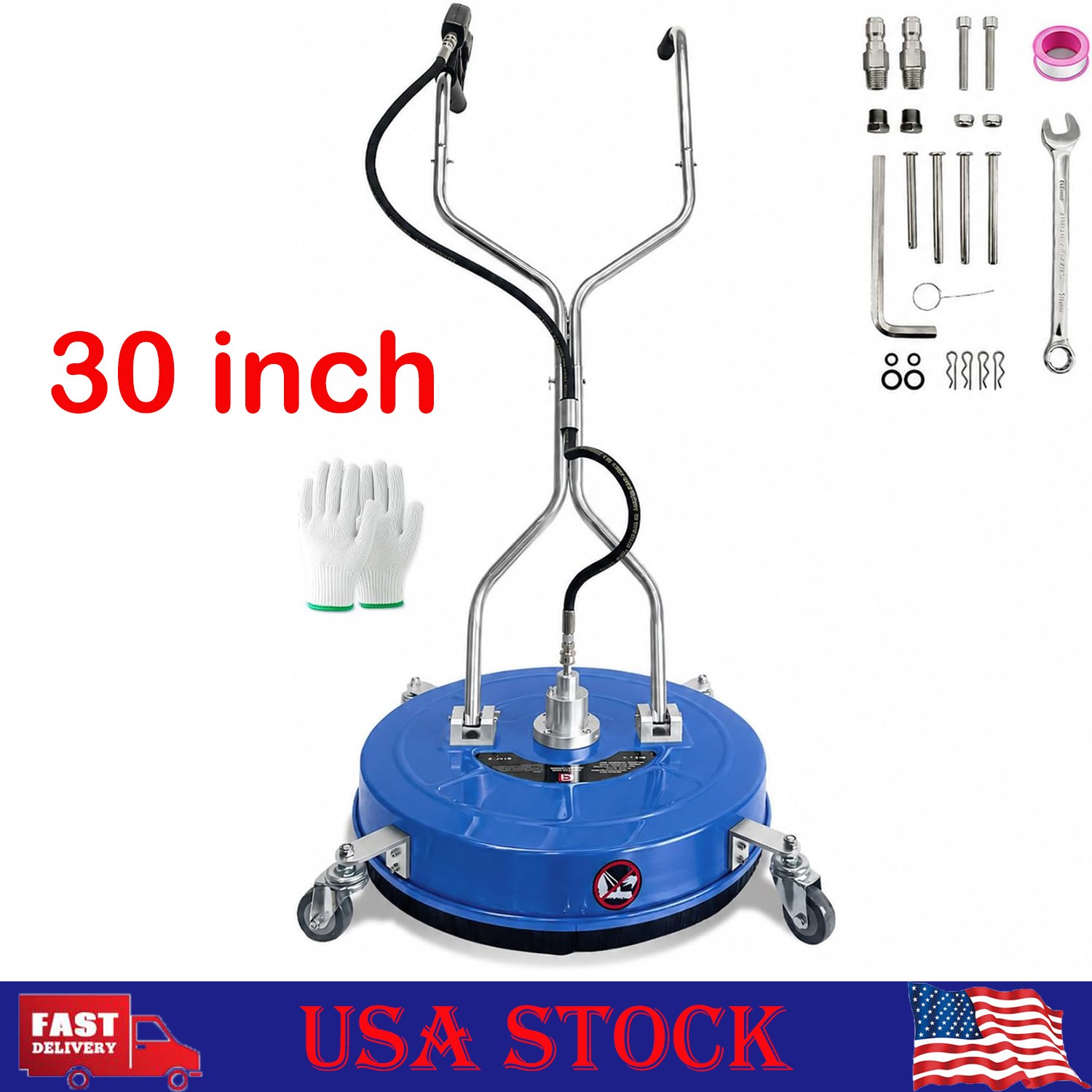 30 inch Pressure Washer Surface Cleaner w/ 4 Wheels Dual Handle Max 5200 PSI