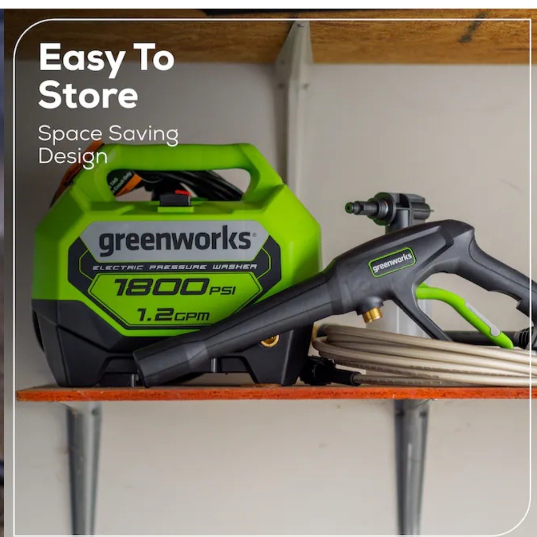Greenworks GPW1805, 1800-PSI 1.2-GPM Cold Water Electric Pressure Washer, 2 Tip