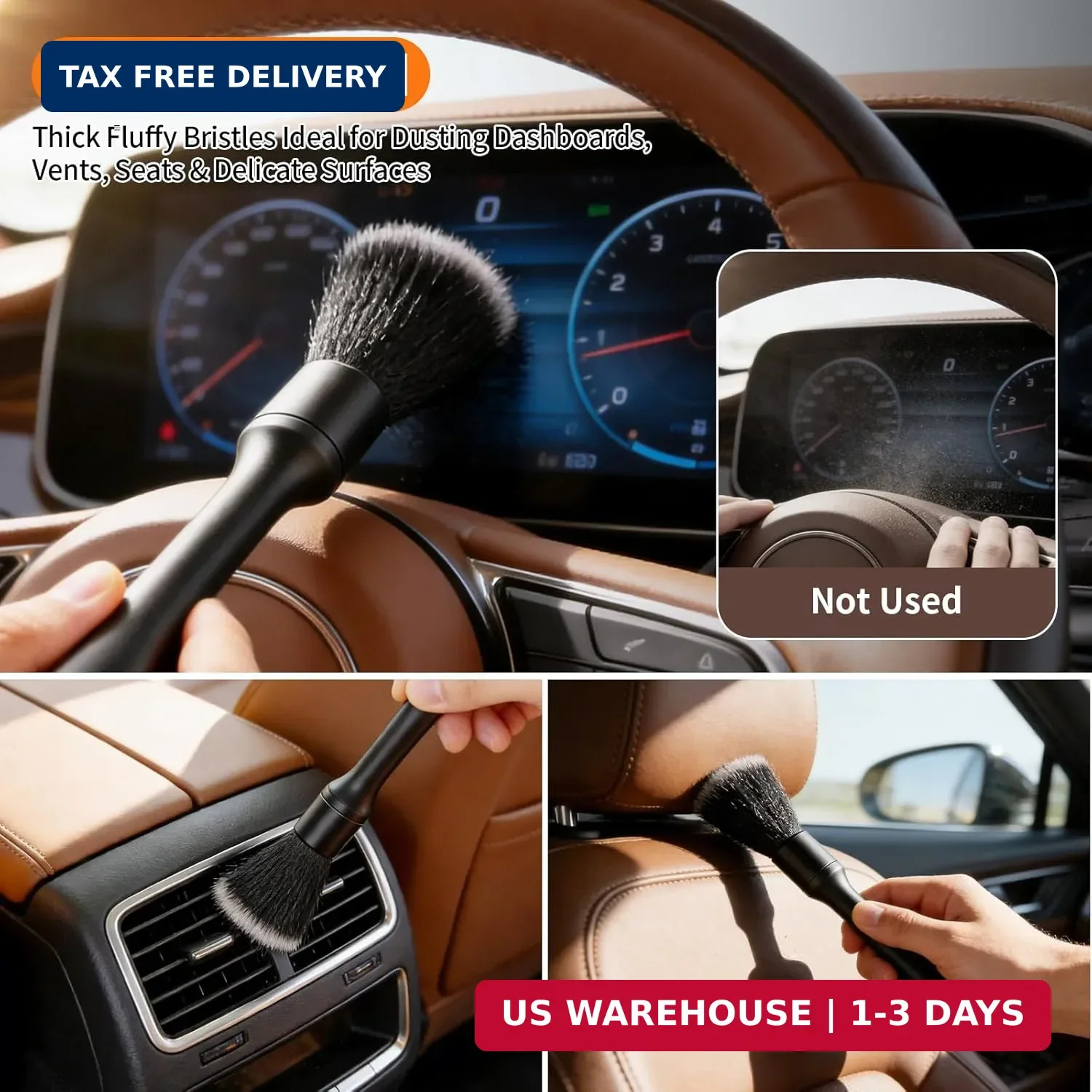 8PCS Car Detailing Brush Set, Ultra Soft Boars Hair Car Interior Detailing Brush