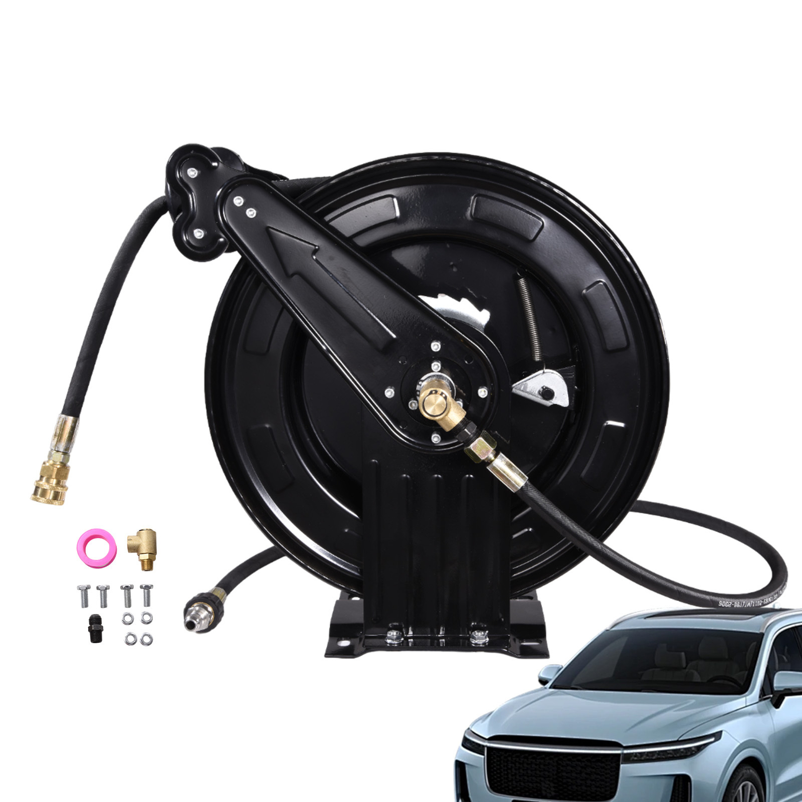 Pressure Washer Hose Reel 50ft with Swivel Arm, 3/8″ NPT Outlet Pipe, 4000 PSI