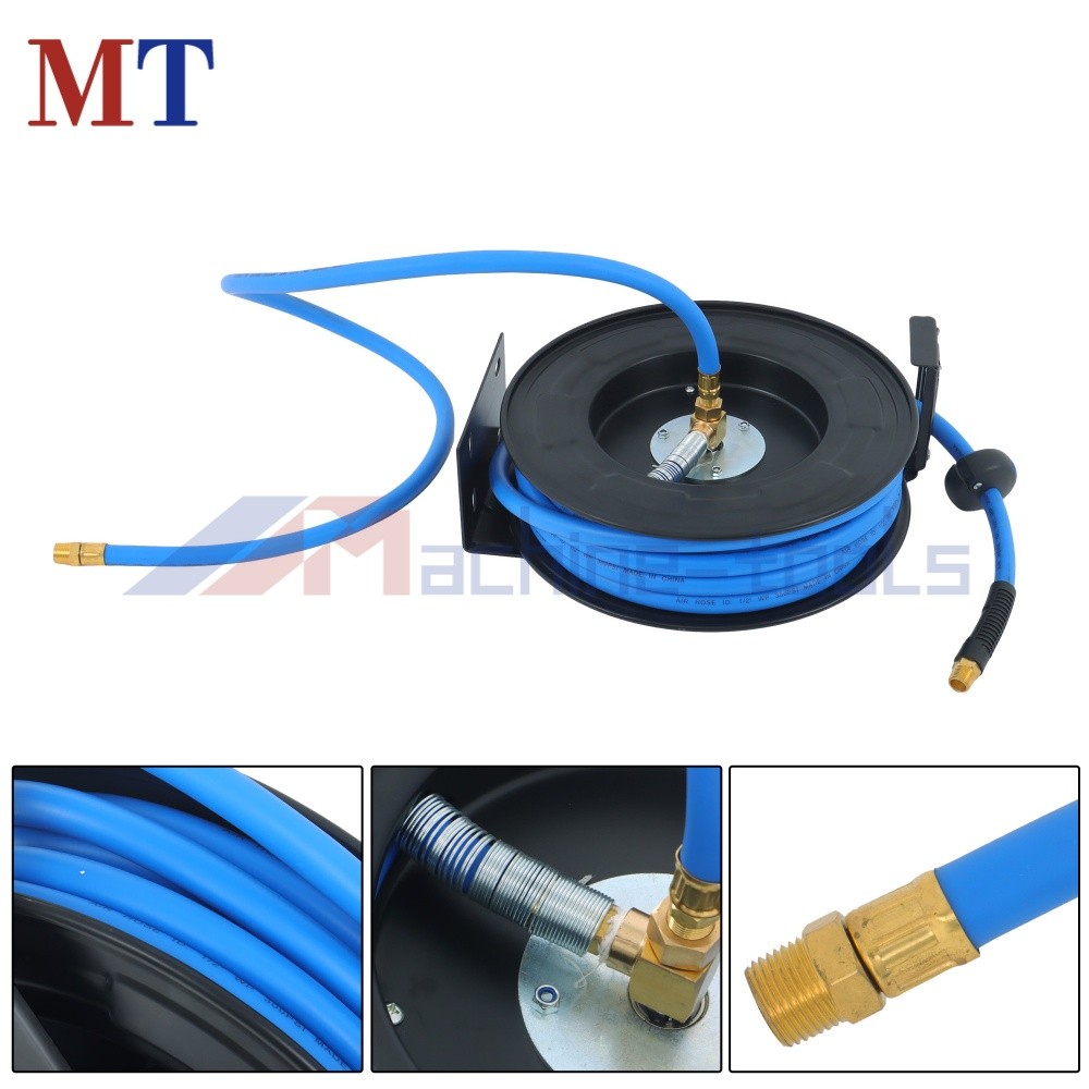 Air Hose Reel 1/2 in x 50 ft Wall Mount Auto Rewind Retractable Reel W/ Air Hose