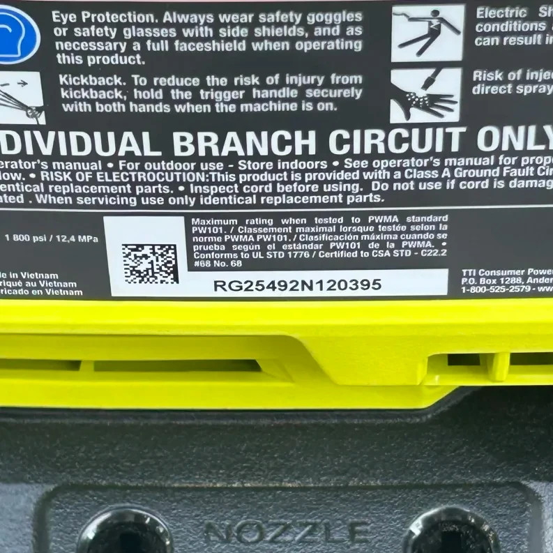 RYOBI RY141803 1800 PSI 1.2 GPM Electric Pressure Washer