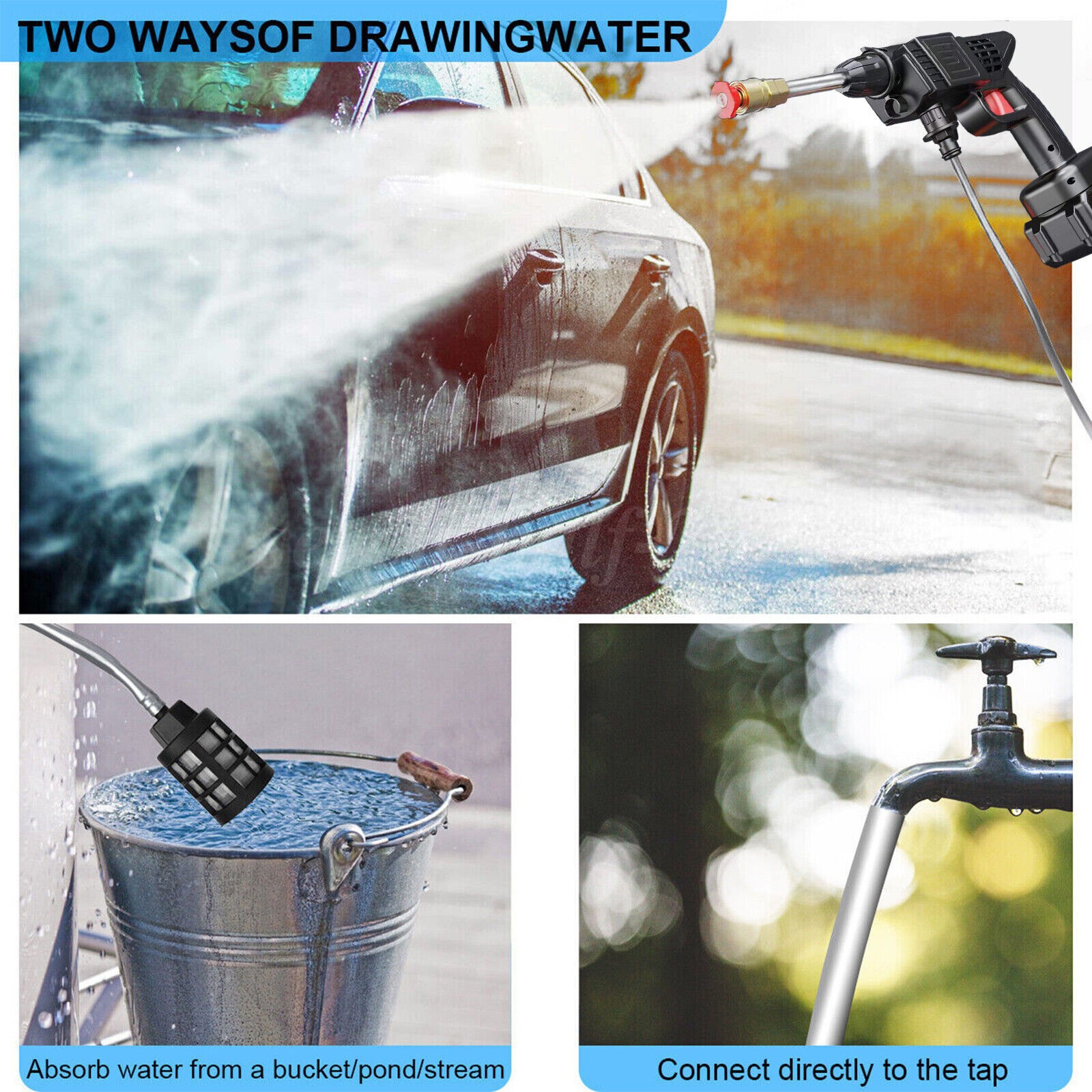 Cordless Electric High Pressure Water Spray Gun Portable Car Washer Cleaner Tool