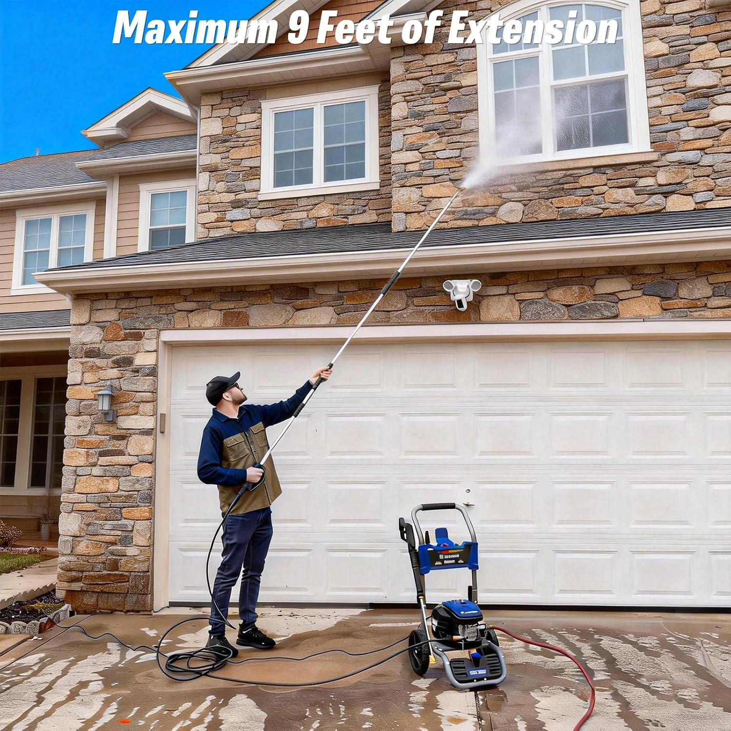 Pressure Washer Extension Wand 9 Ft, Gutter Cleaner Attachment | Max 4000 PSI, P