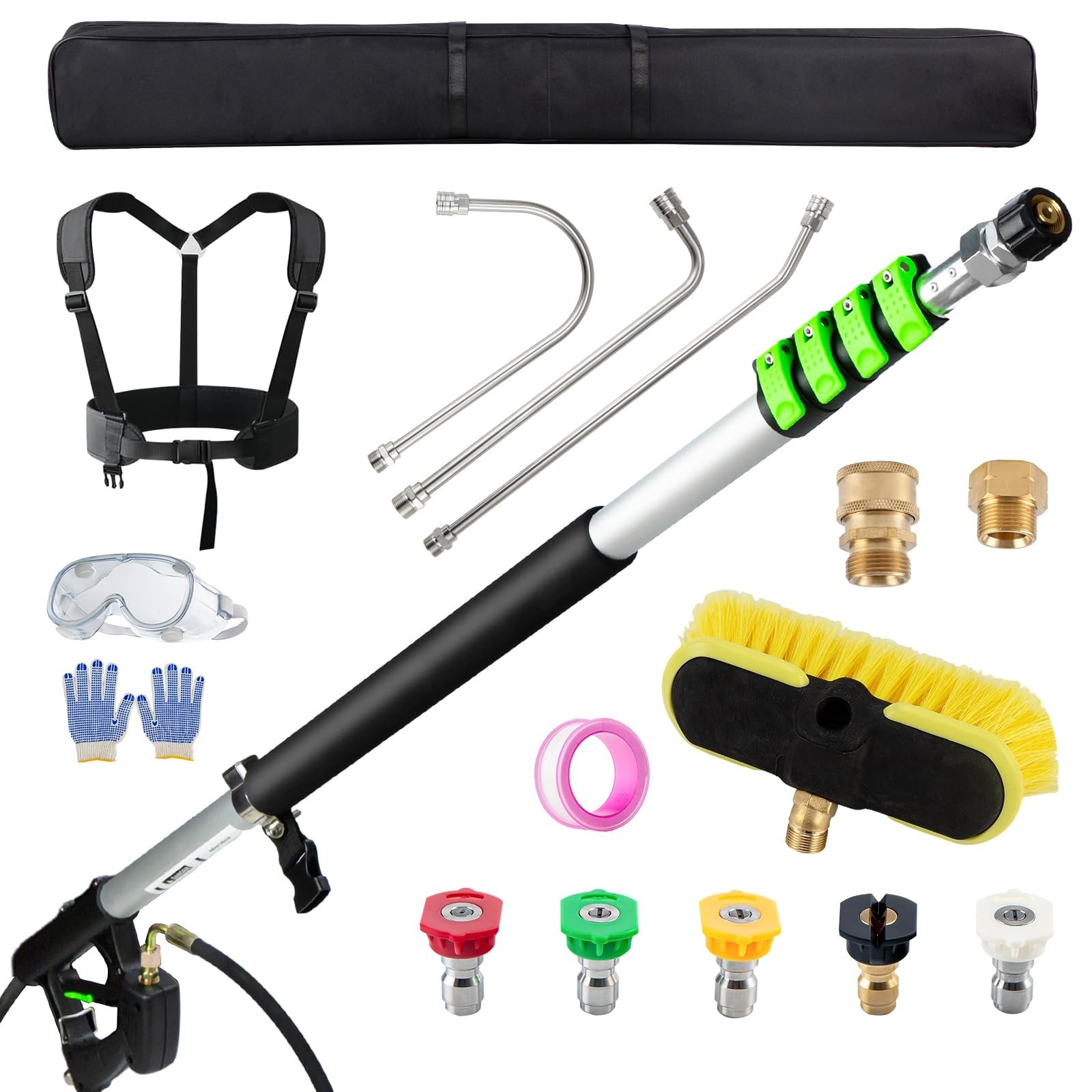 24FT Telescoping Pressure Washer Wand, Gutter Cleaner, 5 Nozzle Tips & Brush Hea