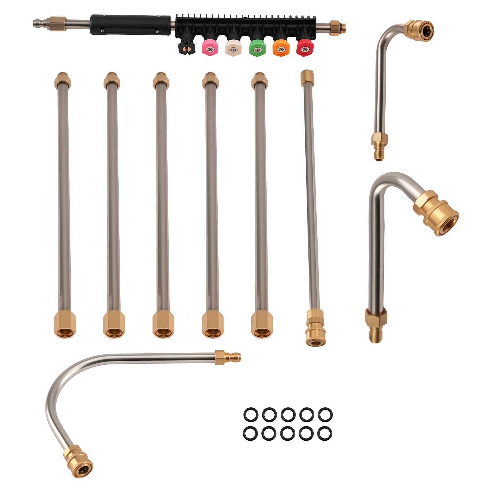 120″ Pressure Washer Extension Rod Brass 4000PSI 30° 90° U Shape 6 Spray Nozzle