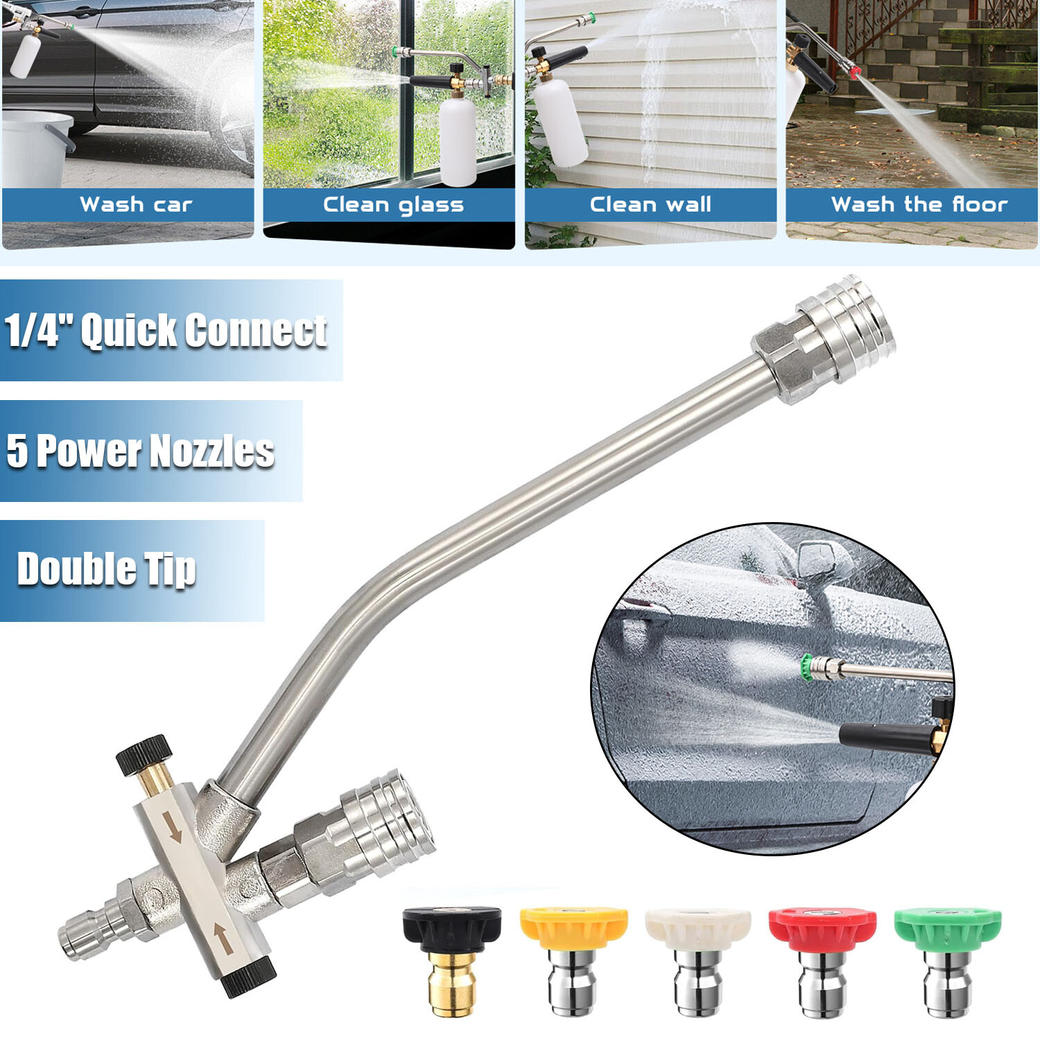 Foam Cannon Dual Connector Accessory,Pressure Washer Double Tip Attachment