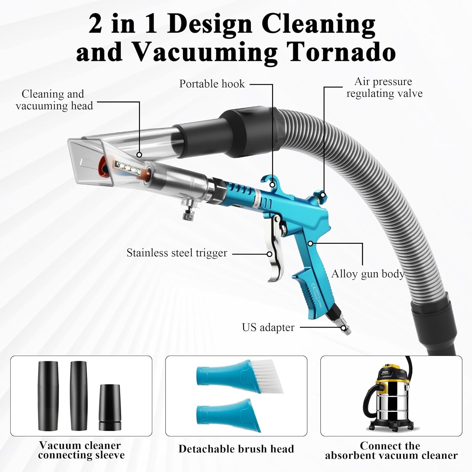Car Air Blow Gun Adjustable Air Flow 2 IN 1 Car Interior Detailing